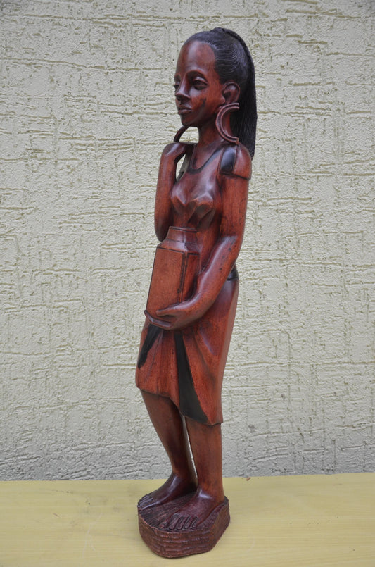 Large African Wooden Water Bearer Sculpture | Tribal Art