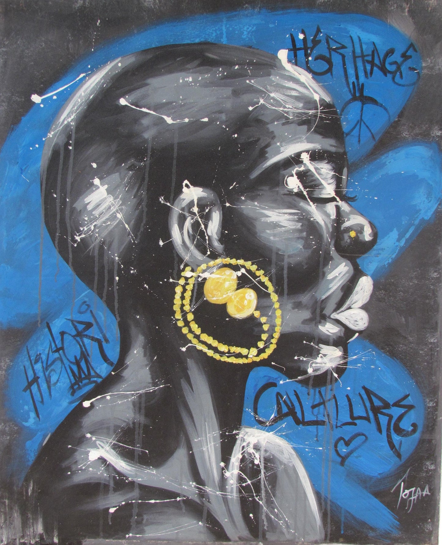 Impression sur toile représentant une femme africaine – Art mural féministe, portrait à l'huile bleu et jaune, décoration d'intérieur pour femme noire, art afro pour le salon