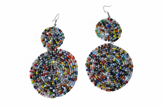 Colorful Maasai Beaded Earrings Pair, Handmade African Multi Color Boho Drop Jewelry Set