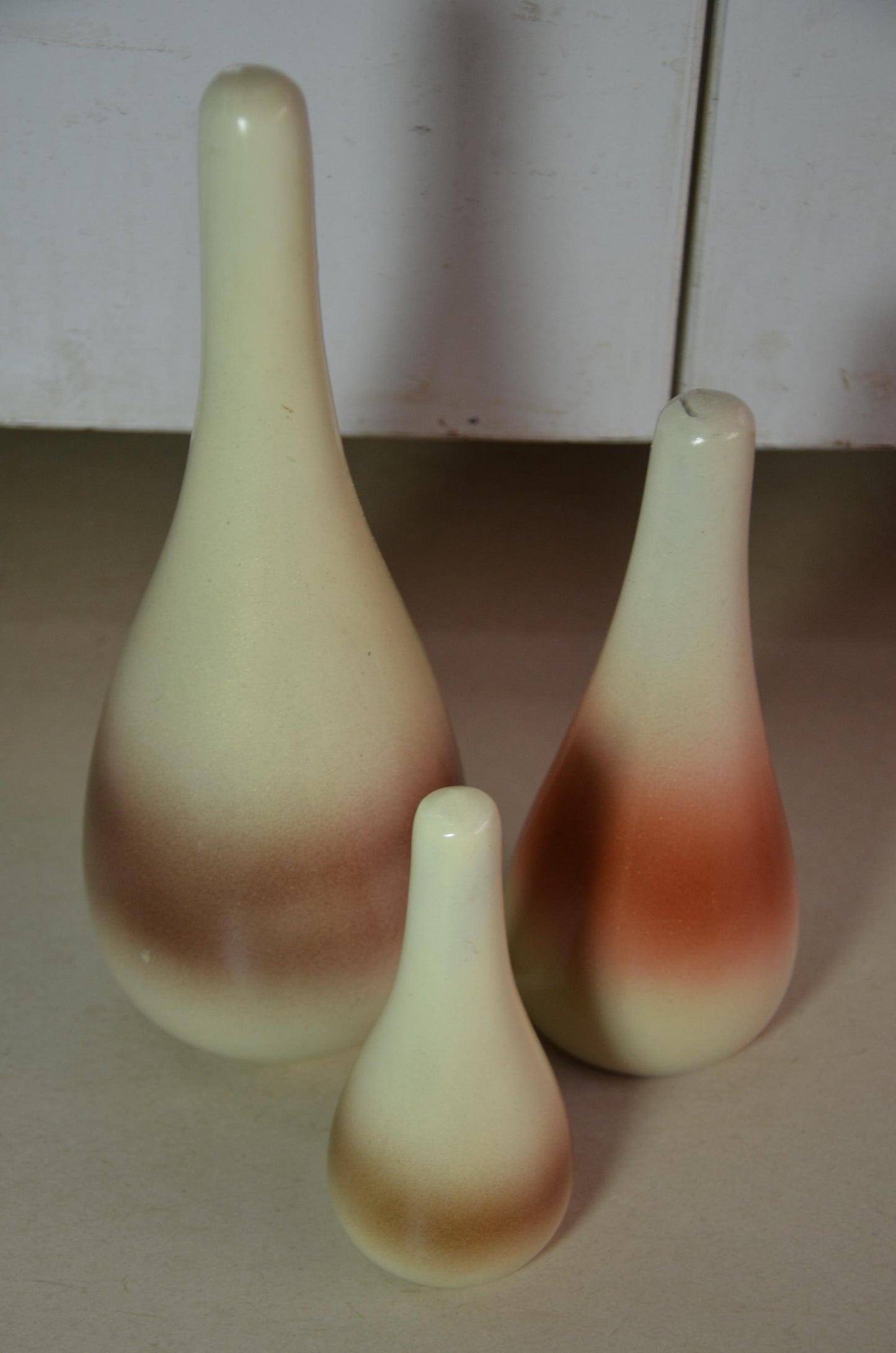 Cream Terracotta Ombre Teardrop Wood Vases | Boho Nordic Handcrafted Accent Trio