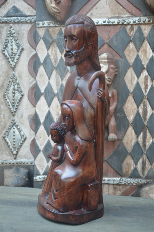 Hand-Carved African Holy Family Sculpture | Wooden Religious Art