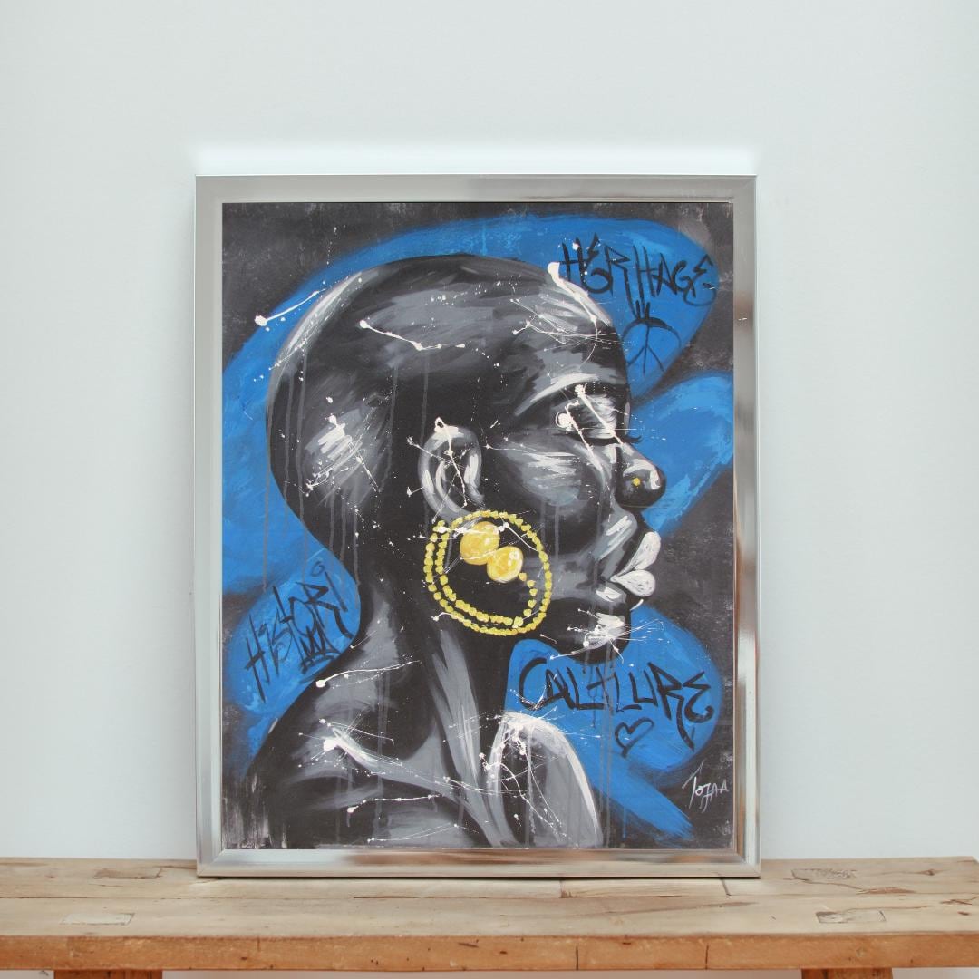 Impression sur toile représentant une femme africaine – Art mural féministe, portrait à l'huile bleu et jaune, décoration d'intérieur pour femme noire, art afro pour le salon