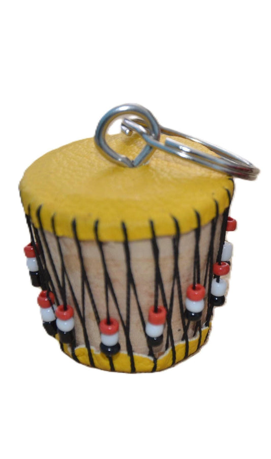 Wooden African Drum Keyholder Set of 2, Handmade Carved Djembe Miniature Instrument Keyring Gift