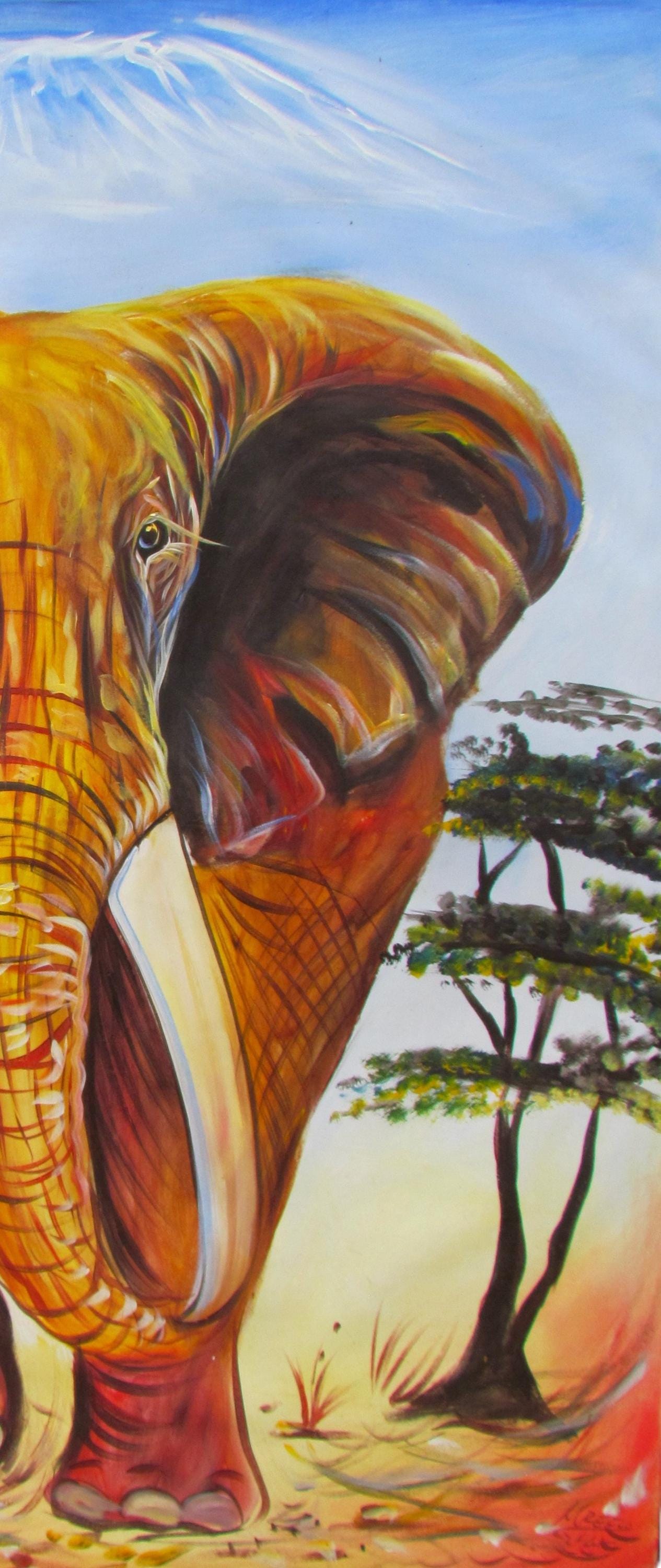 Peinture impressionniste d'éléphant | Décoration murale extra large | Portrait d'éléphant sur toile | Décoration d'intérieur