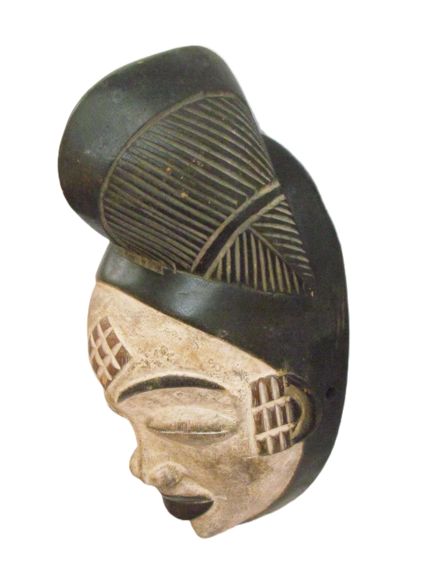 Bapunu White Africa Face Mask from Gabon, Tribal Art, Hand carved-Mask