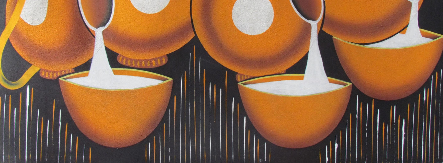 Arte ruandés con calabaza | Pintura sobre almacenamiento de leche | Decoración de pared africana | Lienzo de cocina Ikivuguto | Regalo de cultura tribal