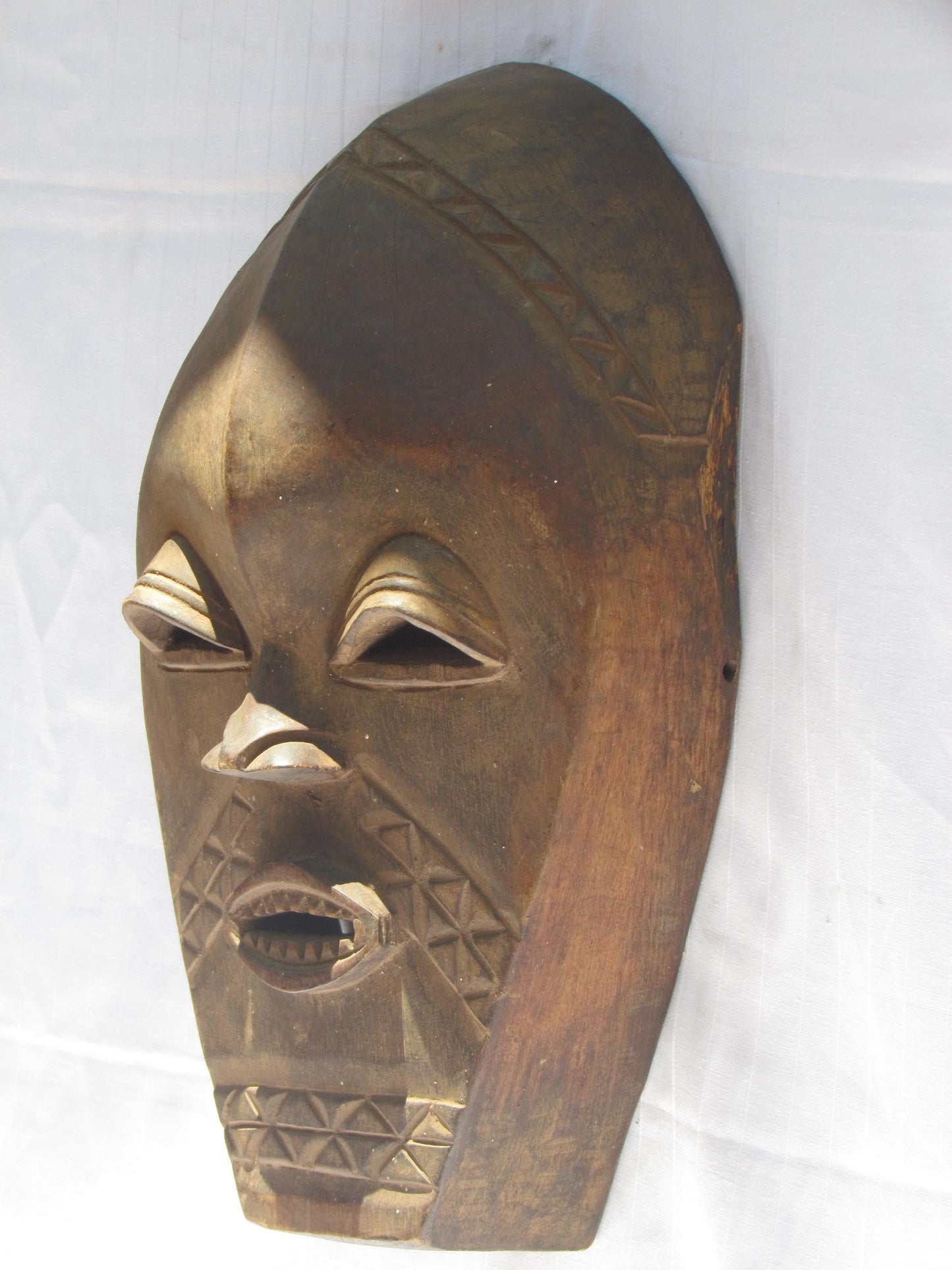 Vintage hand carved wall hanging African traditional wooden mask from D.R.C