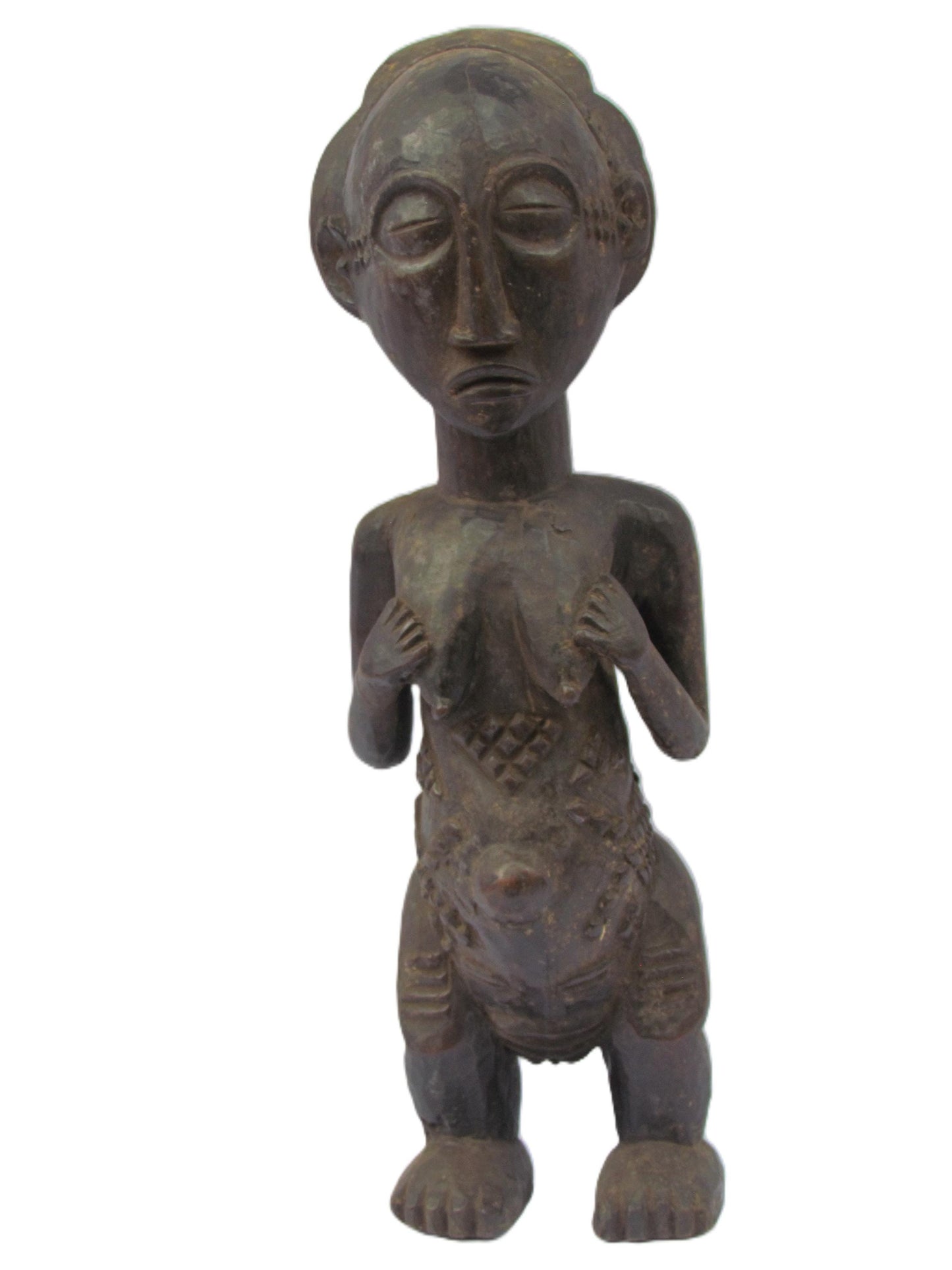 Primitive Luba "Pregnant Woman" Original Fertility Statue Wood Congo Vintage Antique Sculpture DRC Africa Rare Floor Coffee Table Shelf Art.