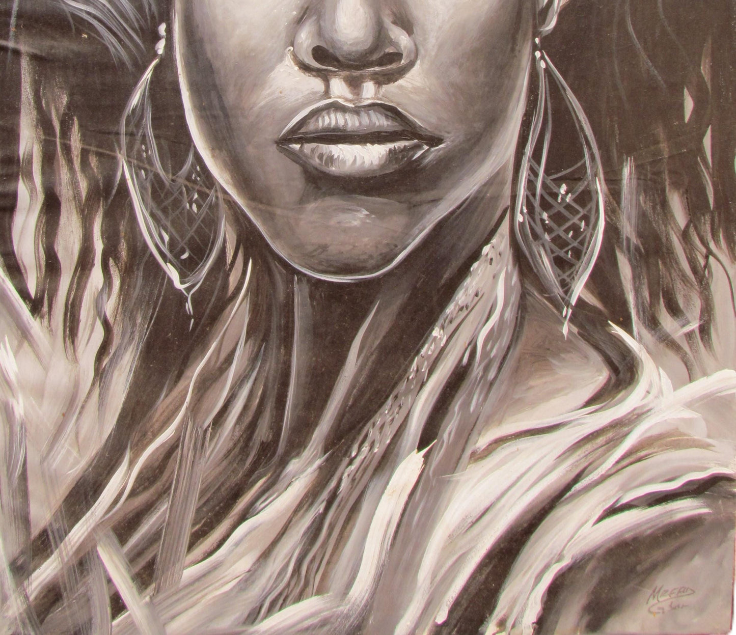 Toile murale représentant une femme africaine | Portrait abstrait de femme noire | Grande décoration murale moderne pour salon ou chambre