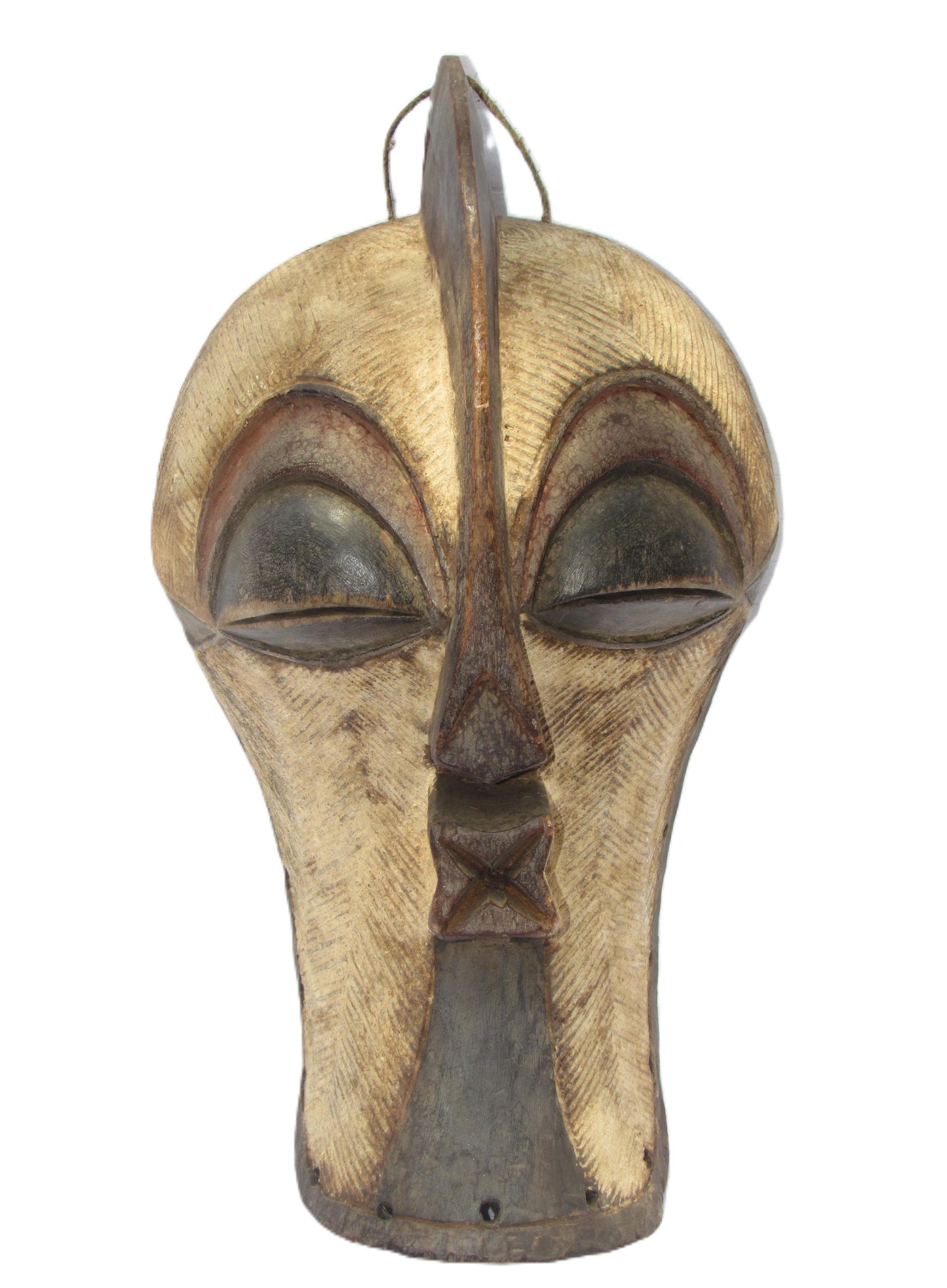 FASCINATING Vintage 1980s African DR Congo Songye Kifwebe Striated Wood MASK.