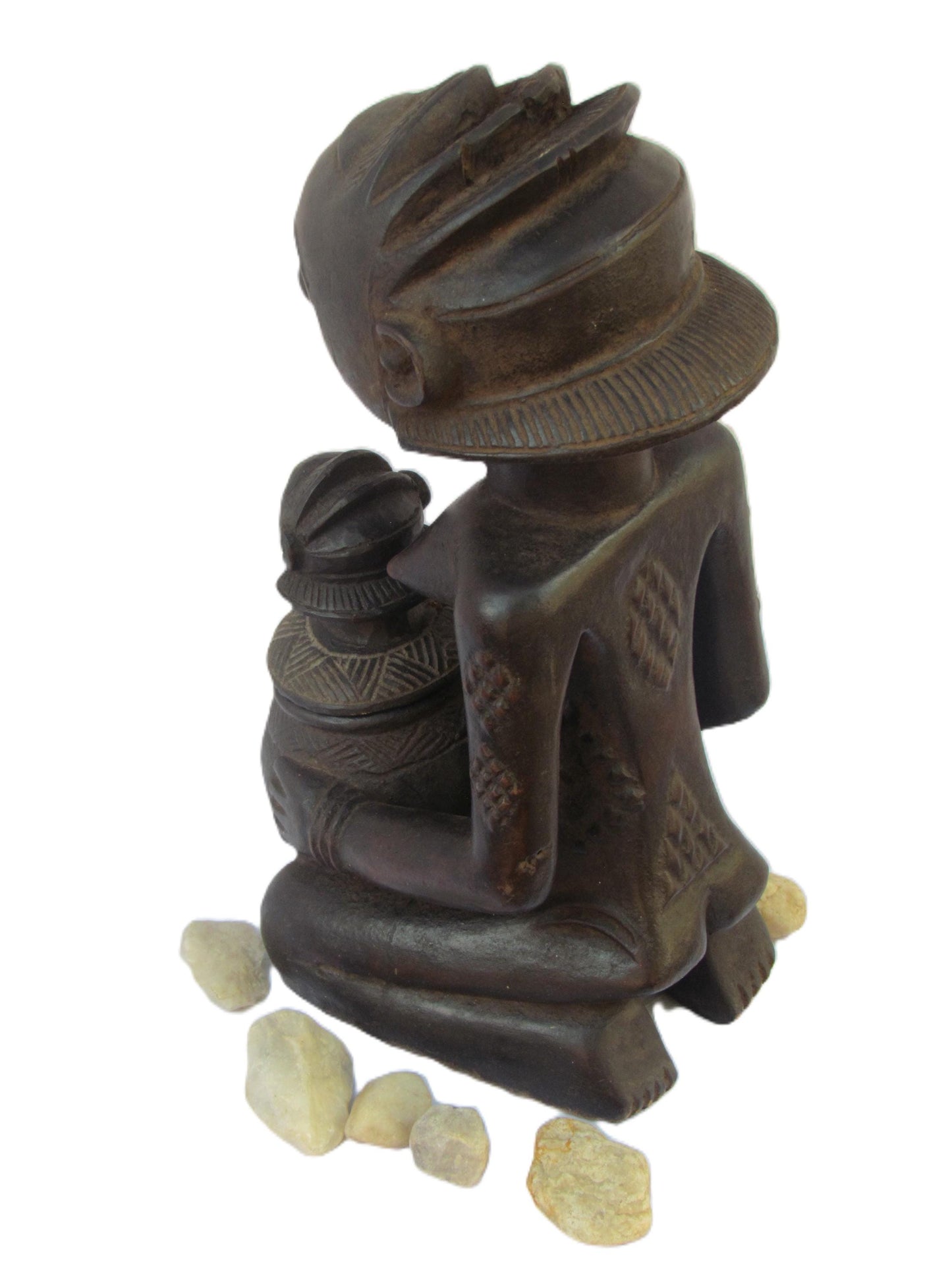Statue de femme Luba porteuse de bol – Art tribal africain en bois du Congo – Sculpture rituelle sculptée à la main vintage des années 1980