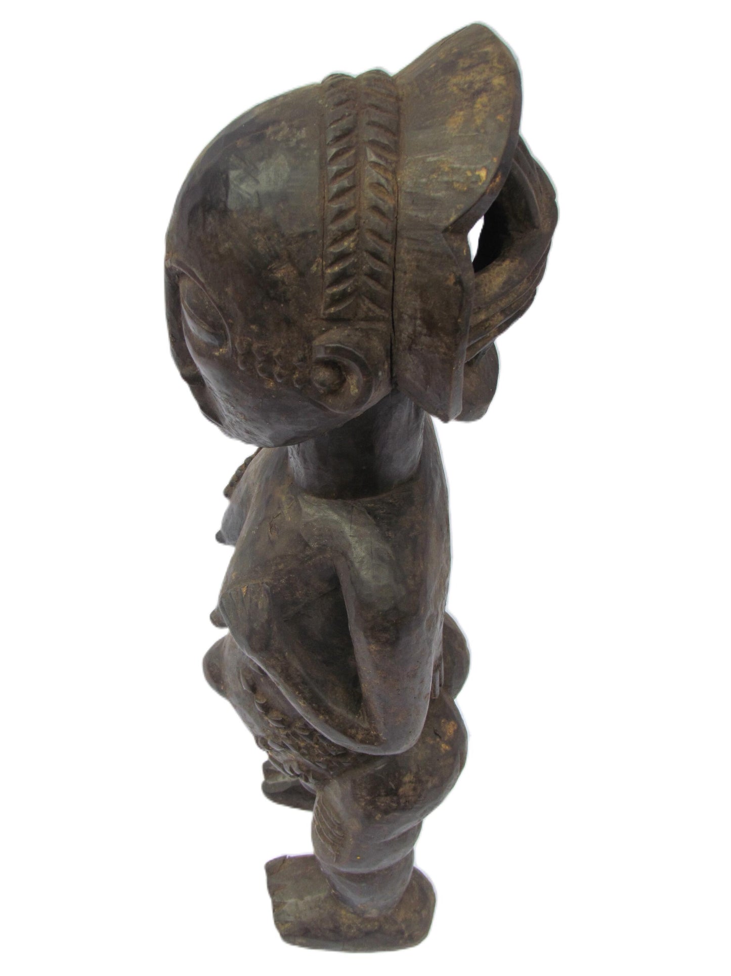 Primitive Luba "Pregnant Woman" Original Fertility Statue Wood Congo Vintage Antique Sculpture DRC Africa Rare Floor Coffee Table Shelf Art.