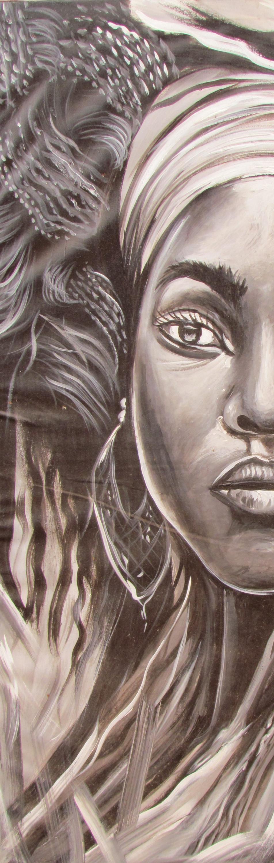 Toile murale représentant une femme africaine | Portrait abstrait de femme noire | Grande décoration murale moderne pour salon ou chambre