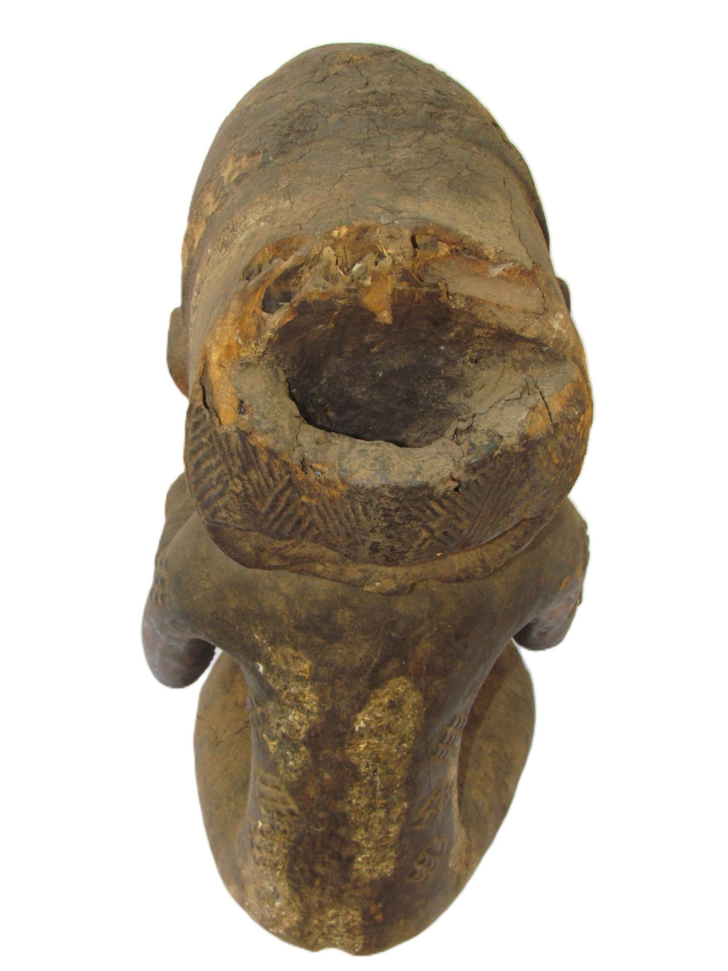 Ancienne porteuse de bol assise (Mboko) Luba, République démocratique du Congo Bois,