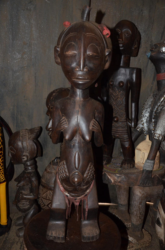 Authentic Luba Ancestor Figure | Female Tribal Sculpture | Congolese Wood Art