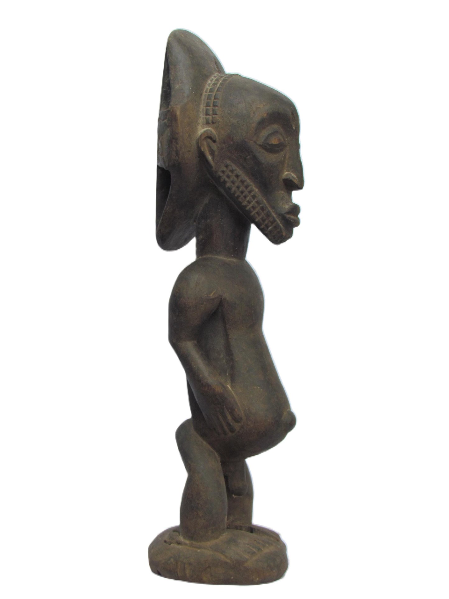 Statue rare et originale de la tribu Hemba « Ancien en prière » en bois sculpté de la RDC.