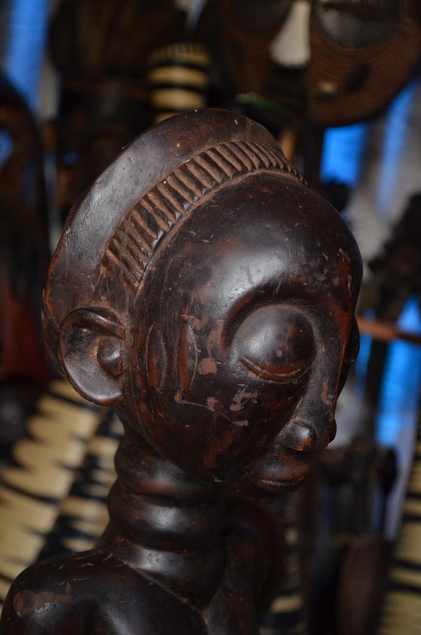 Luba Female Ancestor Fertility Figure - 29" Authentic Congo Wood Statue, Intricate Body Scarification, Prestige Tribal Art.