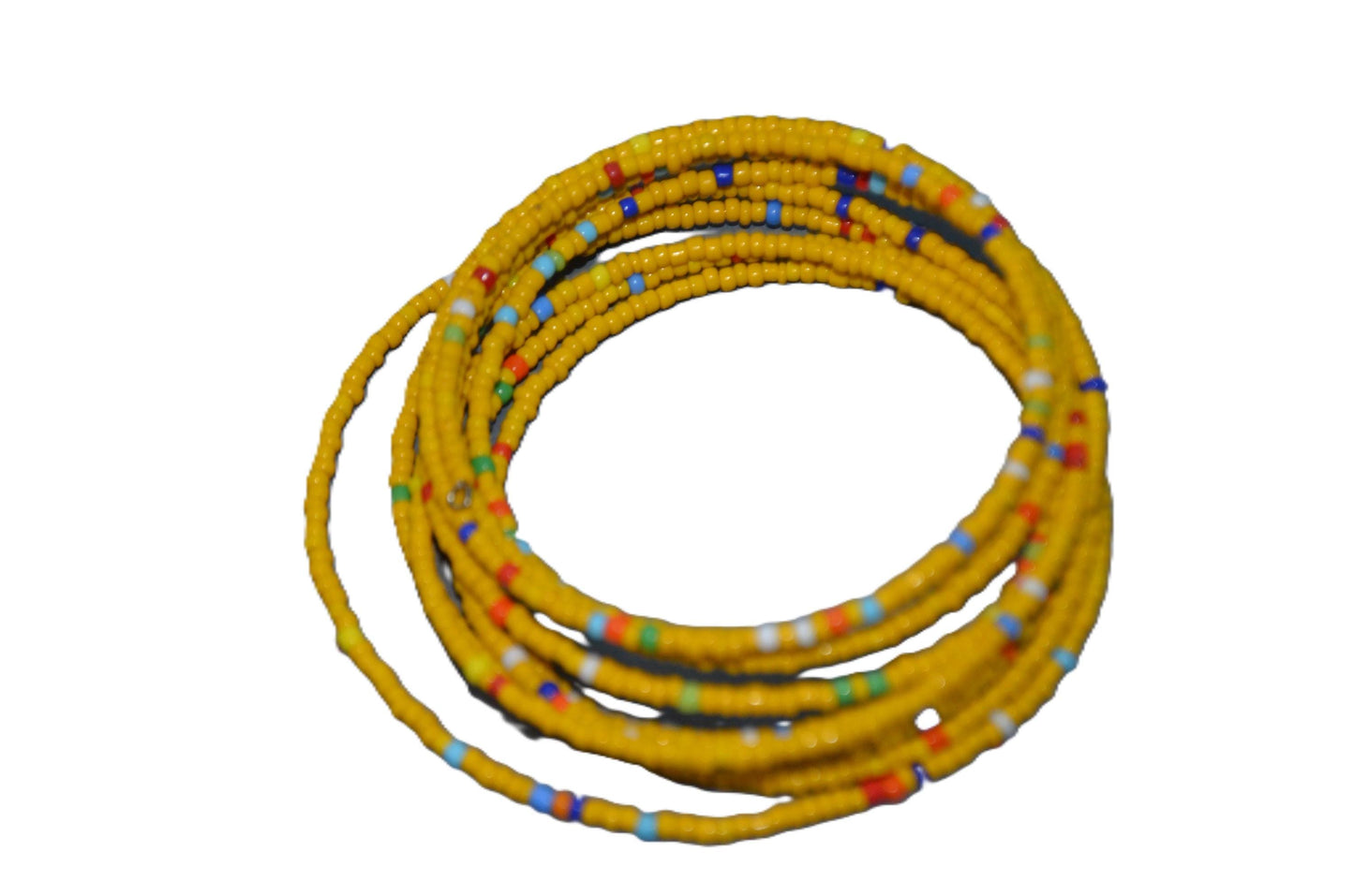 Colorful Adult Spring Wrap Bracelet, African Beaded Multi-Layer Coil Bangle, Bright Boho Stackable Jewelry