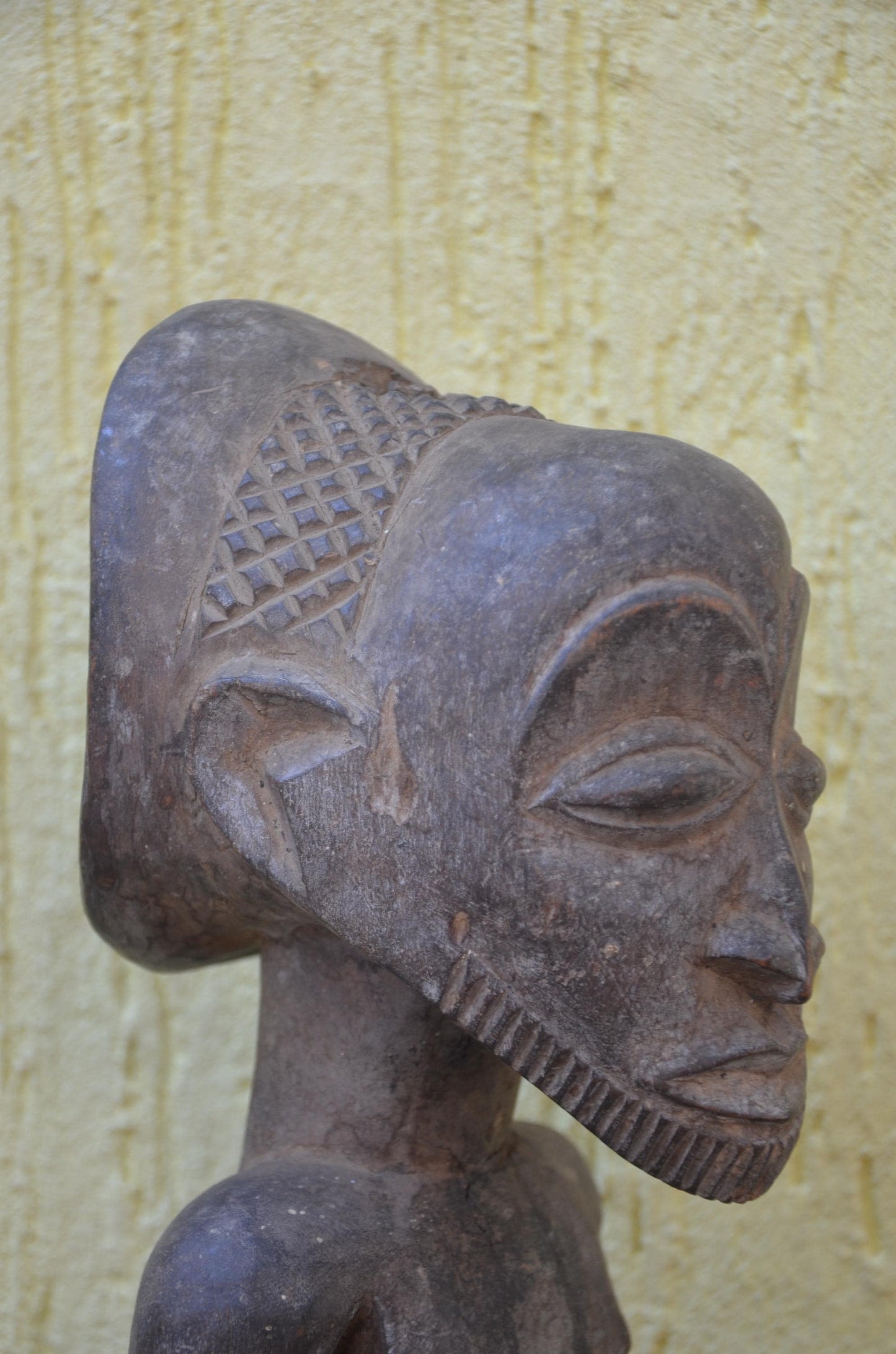 Luba Bowl Bearer – 16" Wooden African Figure – Congo Tribal Home Decor