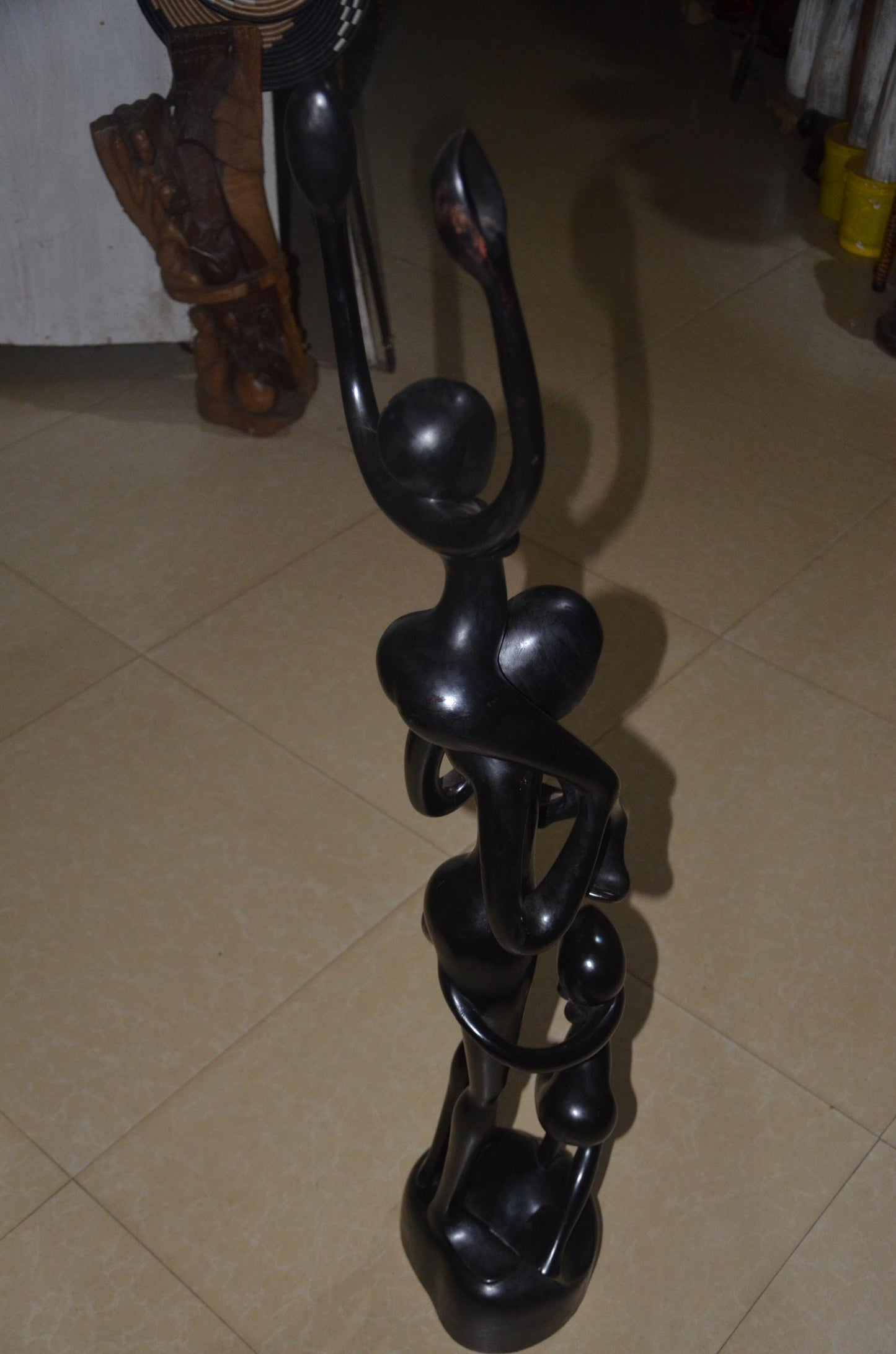 Hand-Carved African Abstract Family Ascent Sculpture