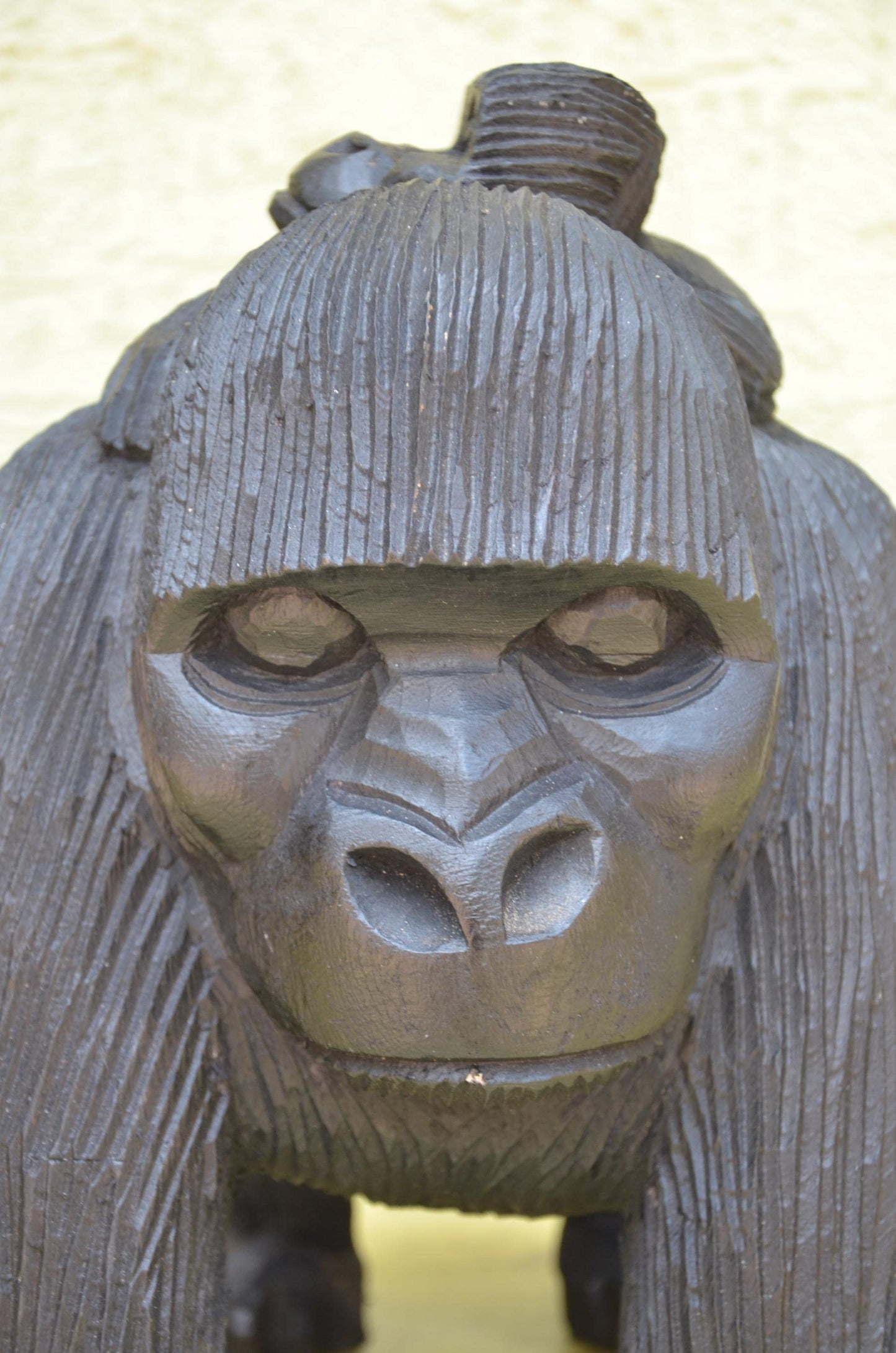Large Hand Carved Wooden Gorilla and Baby | Wildlife Art