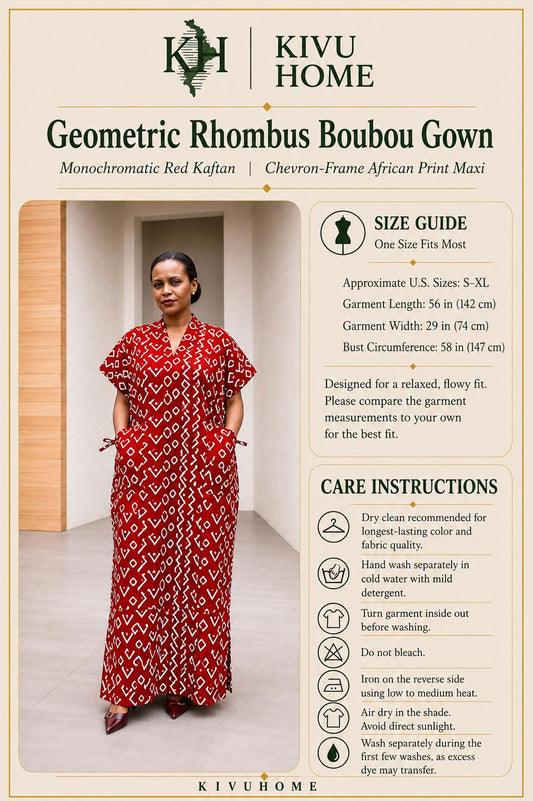 Geometric Rhombus Boubou Gown | Monochromatic Red Kaftan, Chevron-Frame Maxi