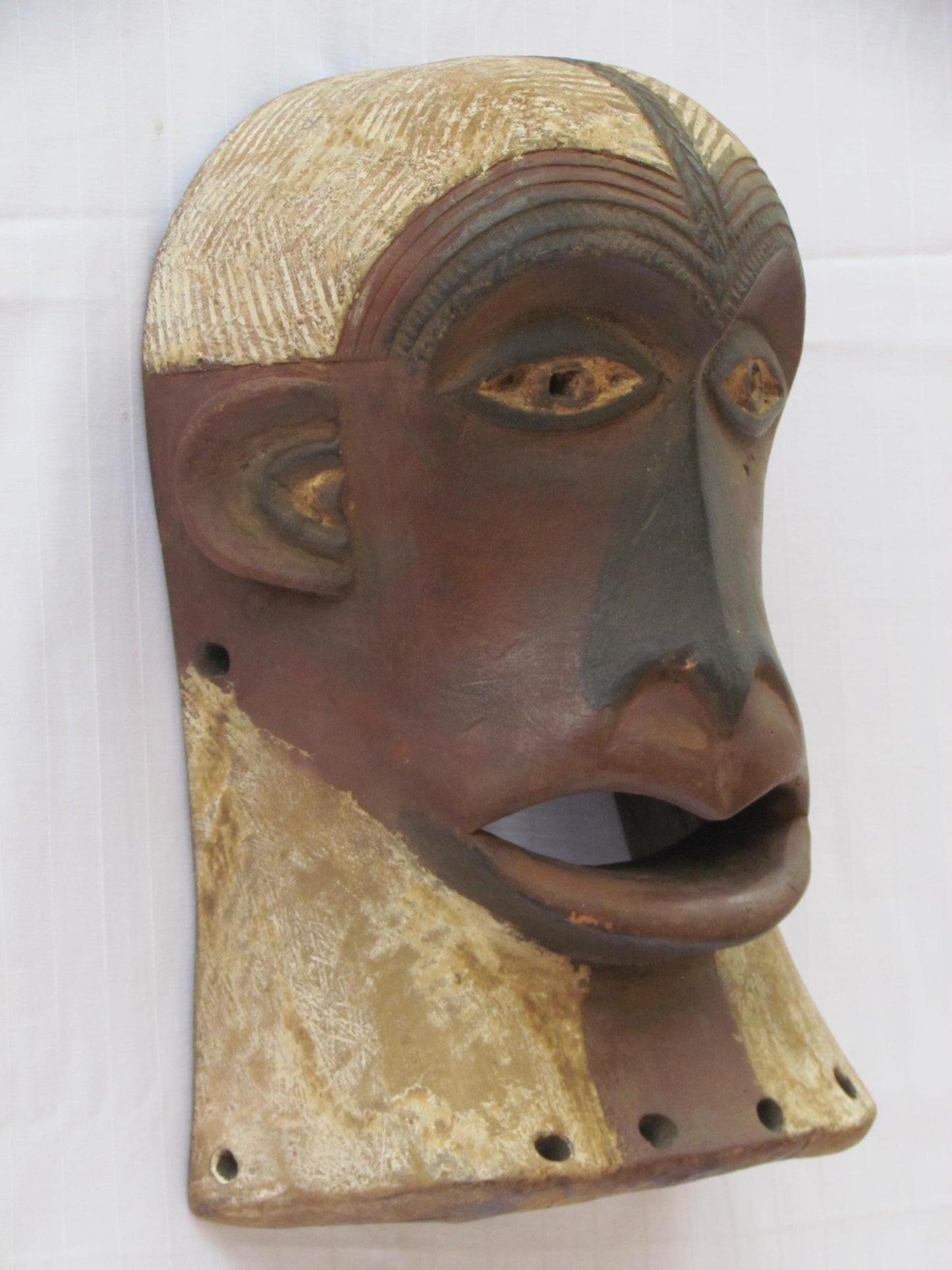 Vintage hand carved wall hanging African traditional wooden mask from D.R.C