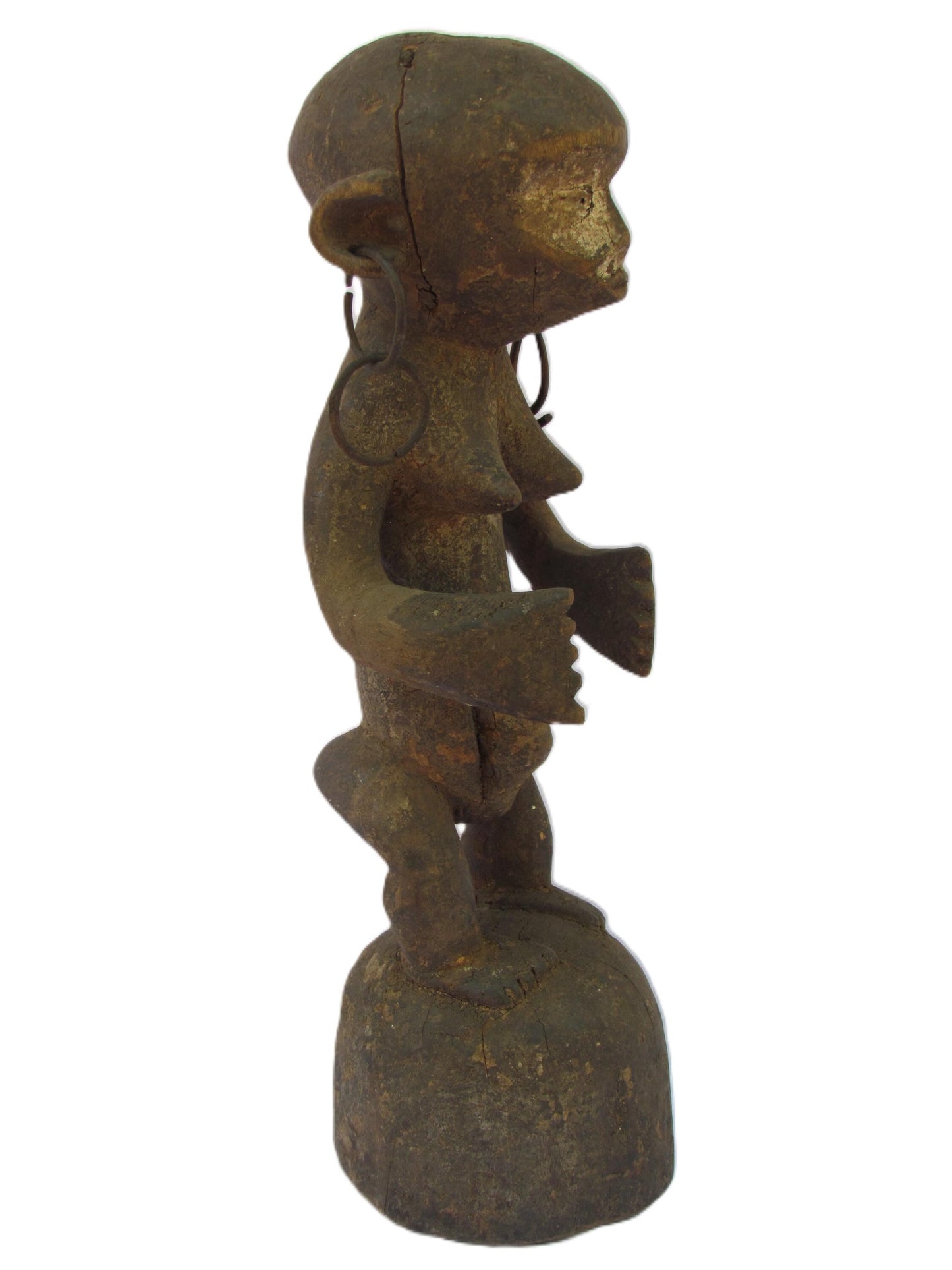 Figure féminine debout sculptée en bois de Lega Bwami, RD Congo, Afrique centrale