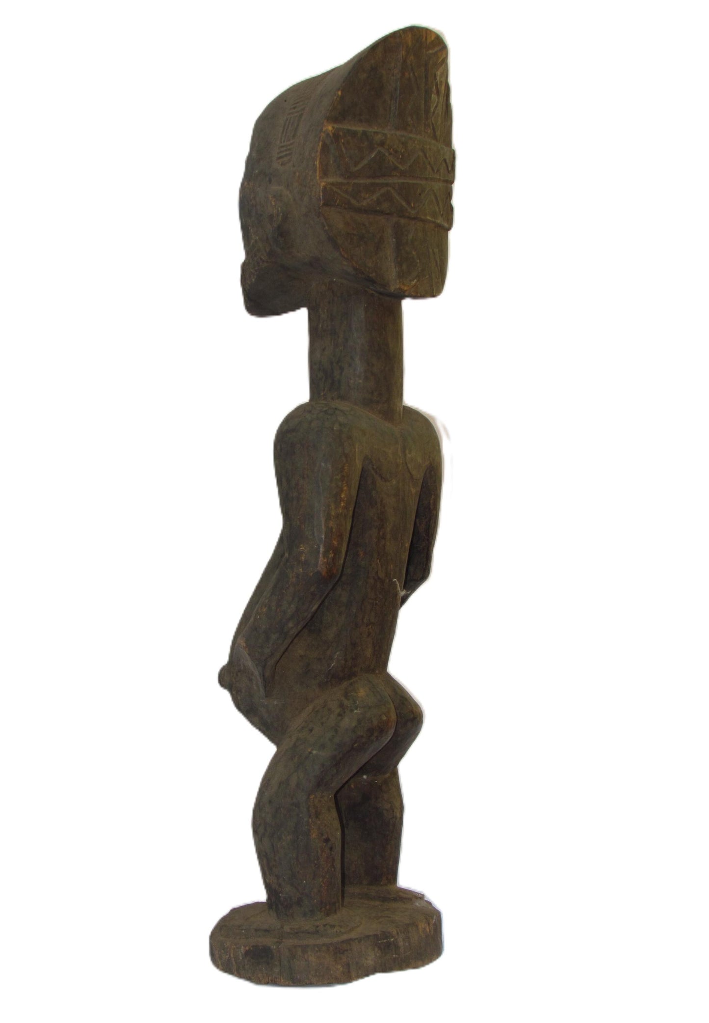 Statue masculine africaine antique en bois sculpté de la tribu Luba, Congo.