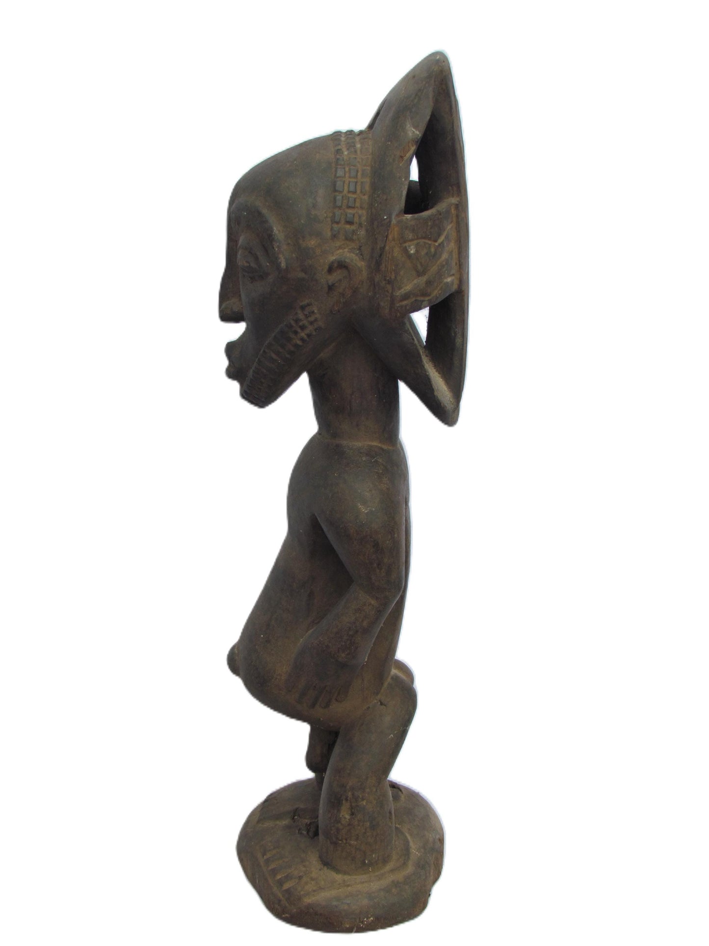 Statue rare et originale de la tribu Hemba « Ancien en prière » en bois sculpté de la RDC.