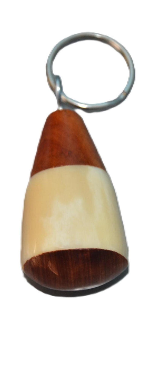 Wooden Brown and White Keyholder, Handmade African Carved Wood Keyring Gift