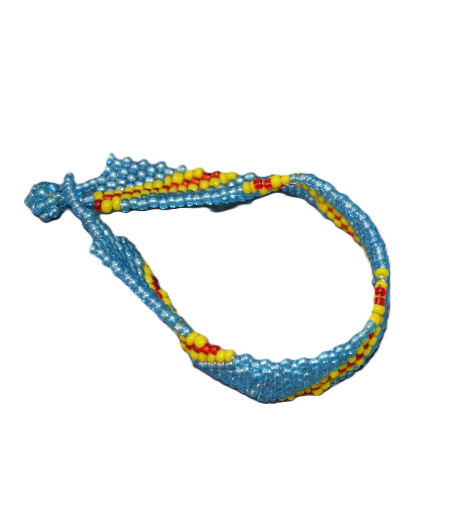 DRC Flag Beaded Bracelet, Handmade Congo Patriotic Jewelry, Blue Red Yellow Tribal Cuff