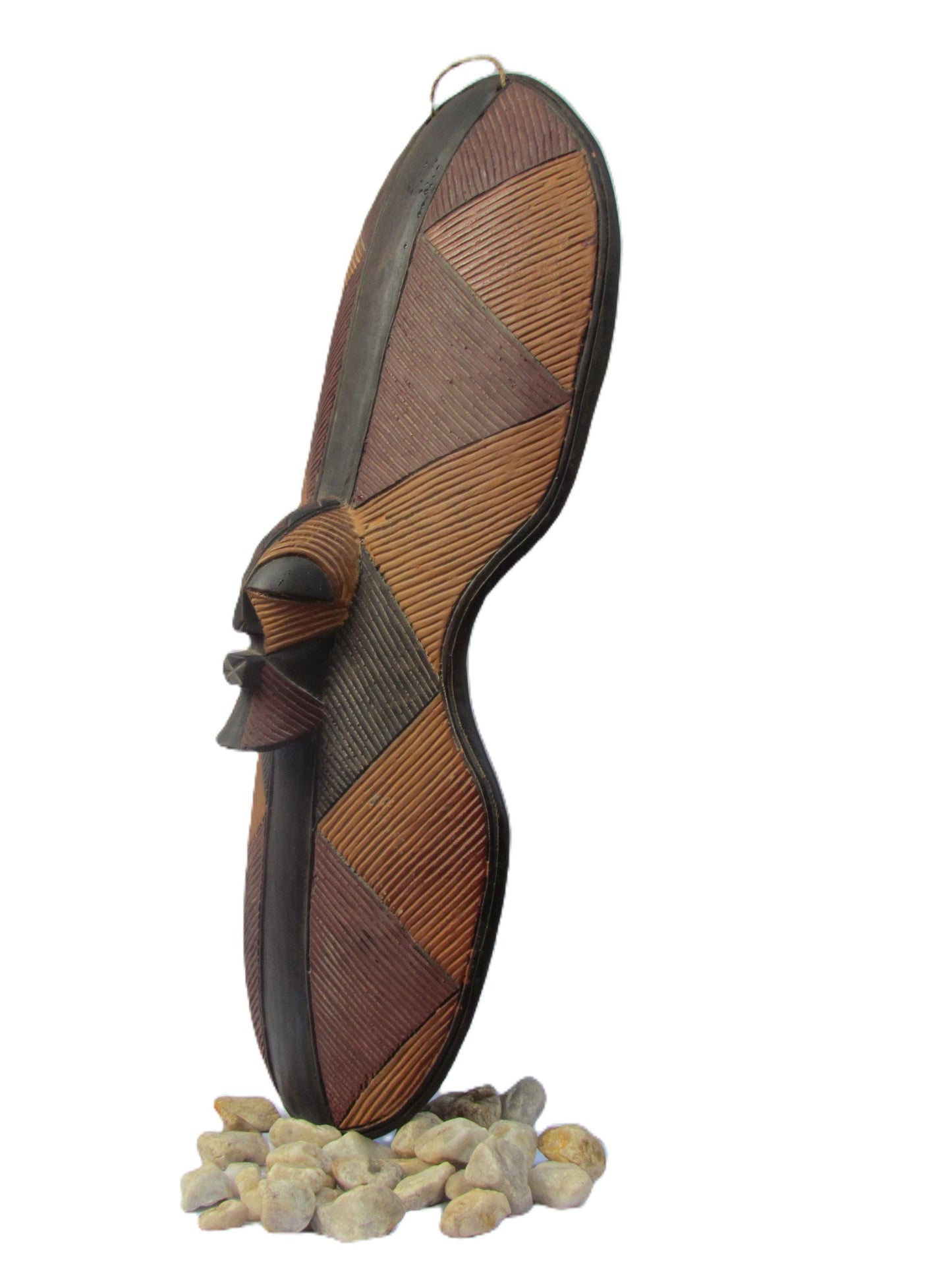 African Songye Shield with Mask Icon – Carved Wood Ritual Wall Art – Congo Tribal Decor