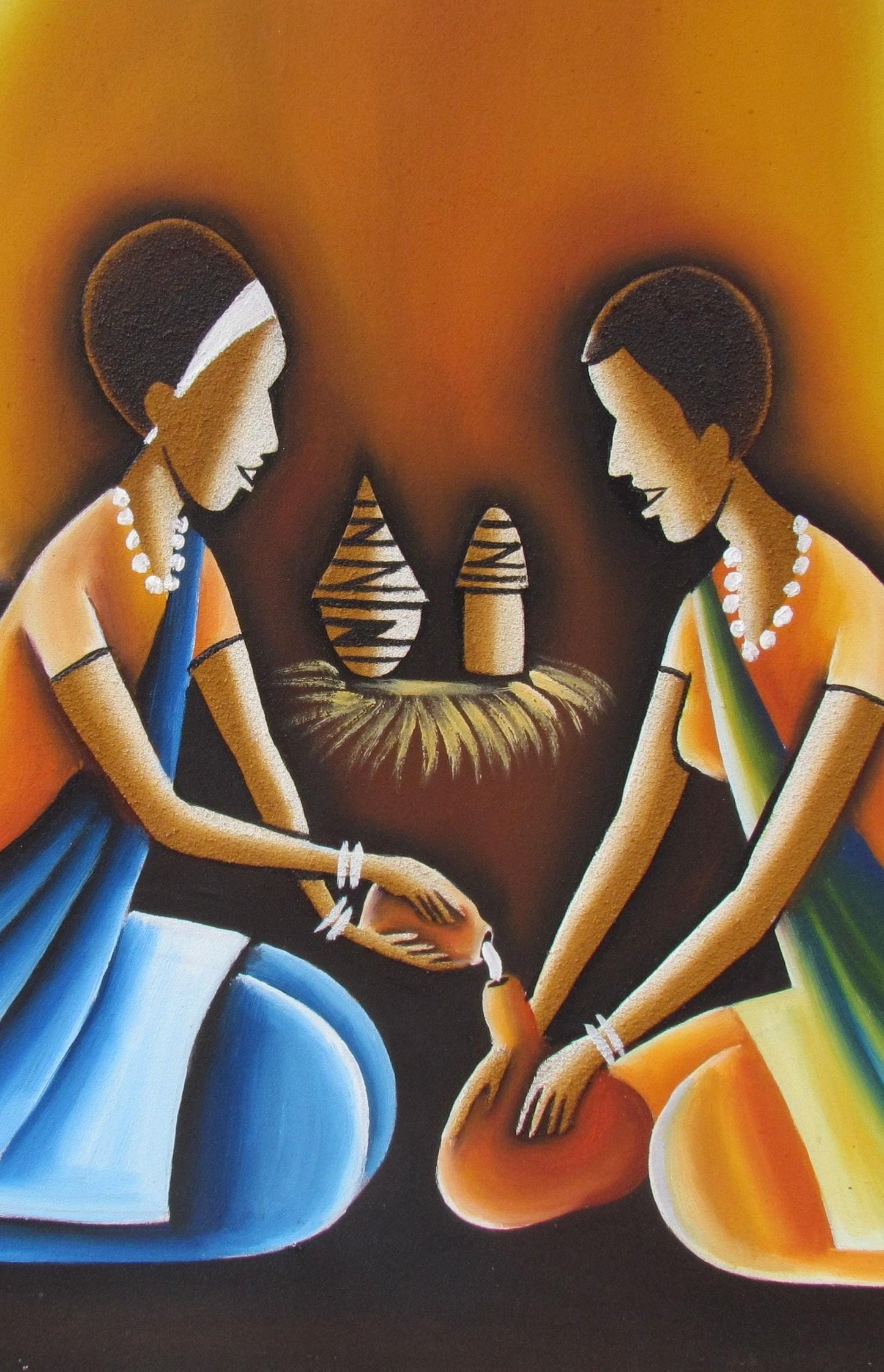 Art rwandais de la bénédiction du lait | Toile de femme africaine | Décoration murale rituelle traditionnelle de la vache | Impression culturelle rwandaise