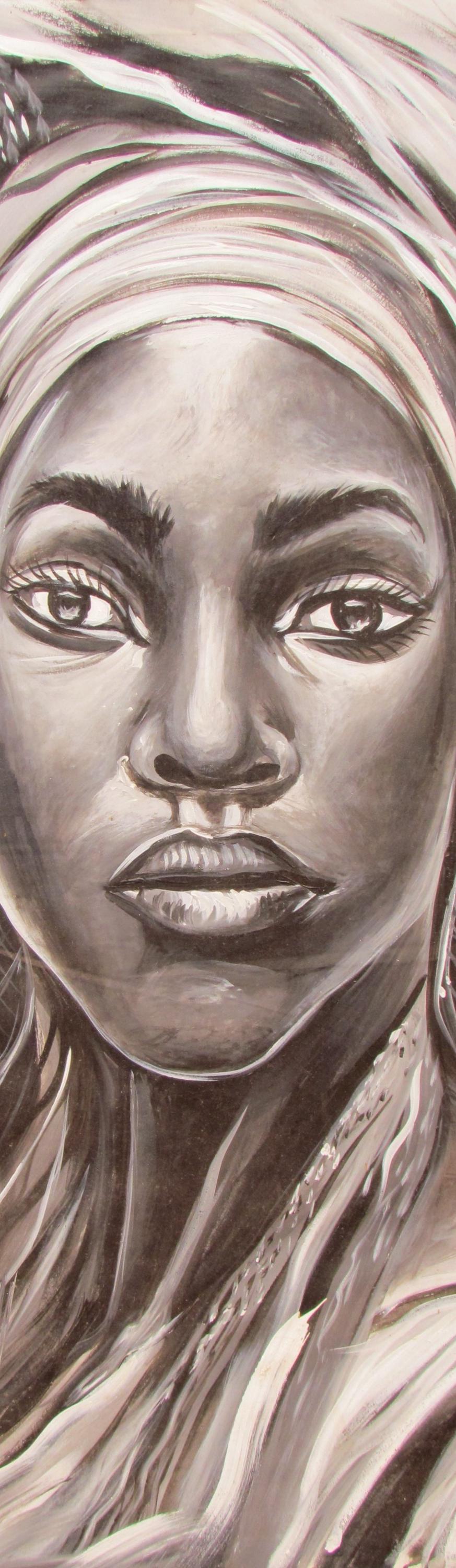 Toile murale représentant une femme africaine | Portrait abstrait de femme noire | Grande décoration murale moderne pour salon ou chambre