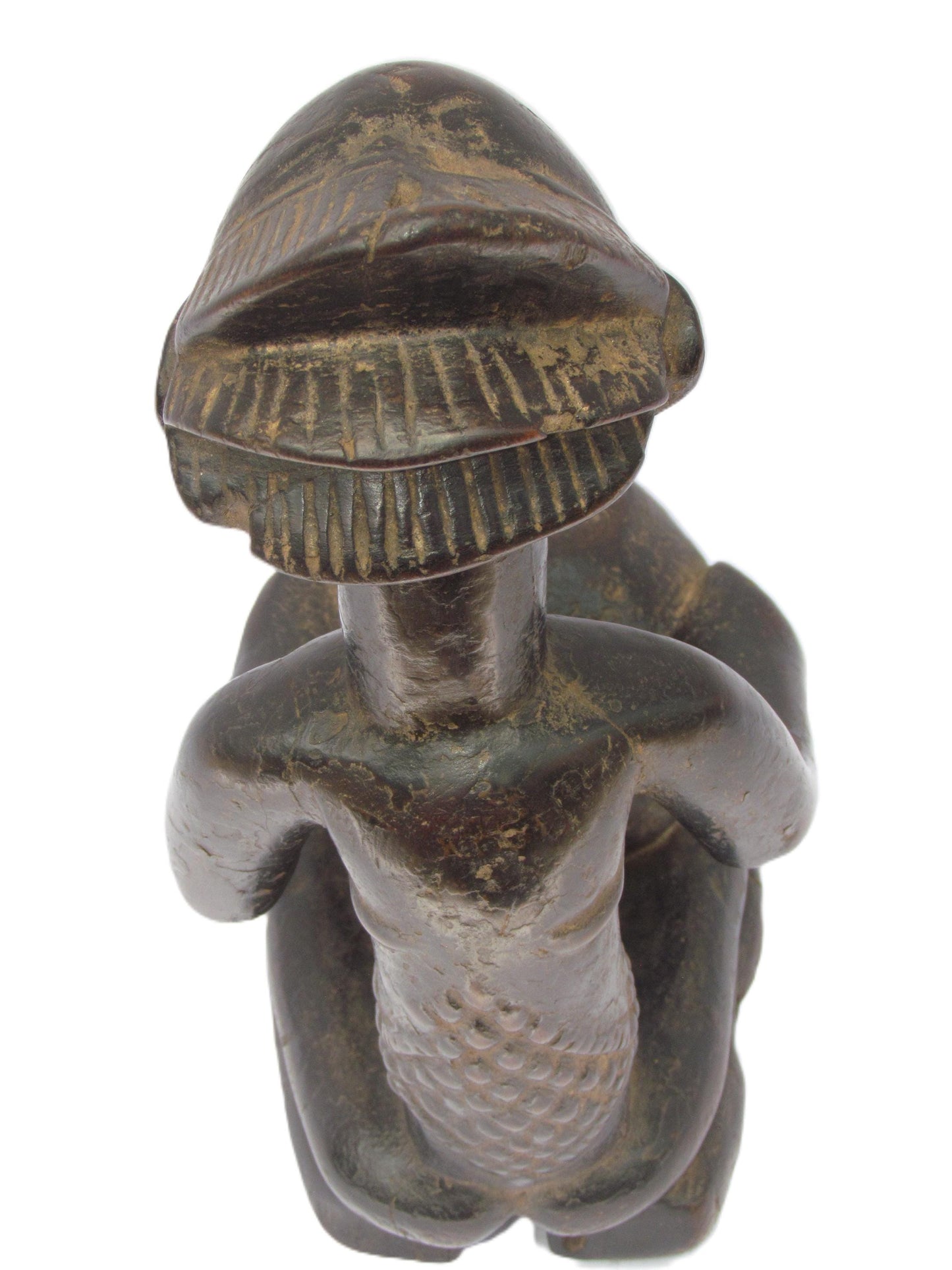Statue africaine en bois de la tribu Luba du Congo, femme porteuse de bol.