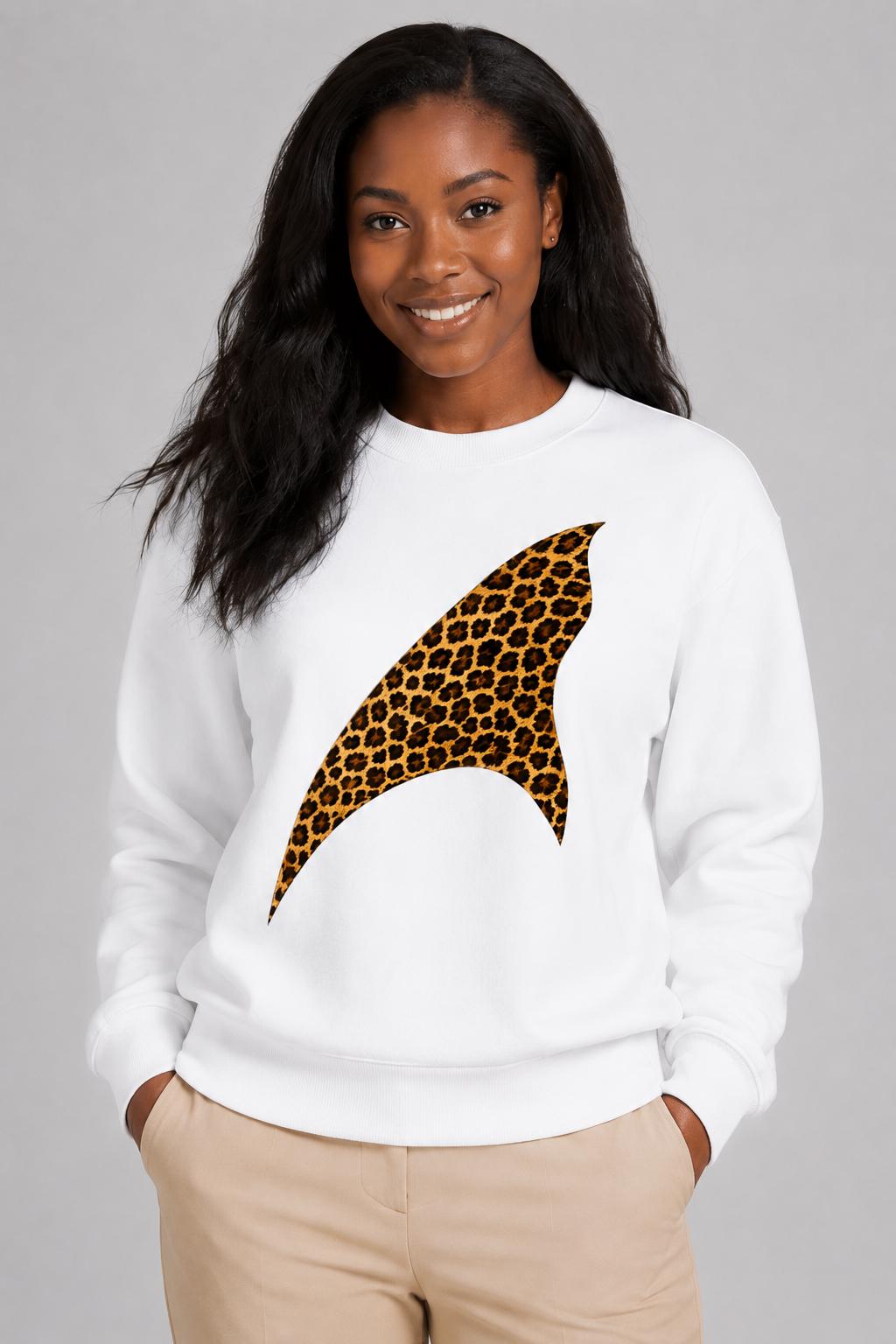 Leopard Print Crewneck Sweatshirt, African Inspired Streetwear, Animal Print Graphic Sweater, Unisex Fall Sweatshirt