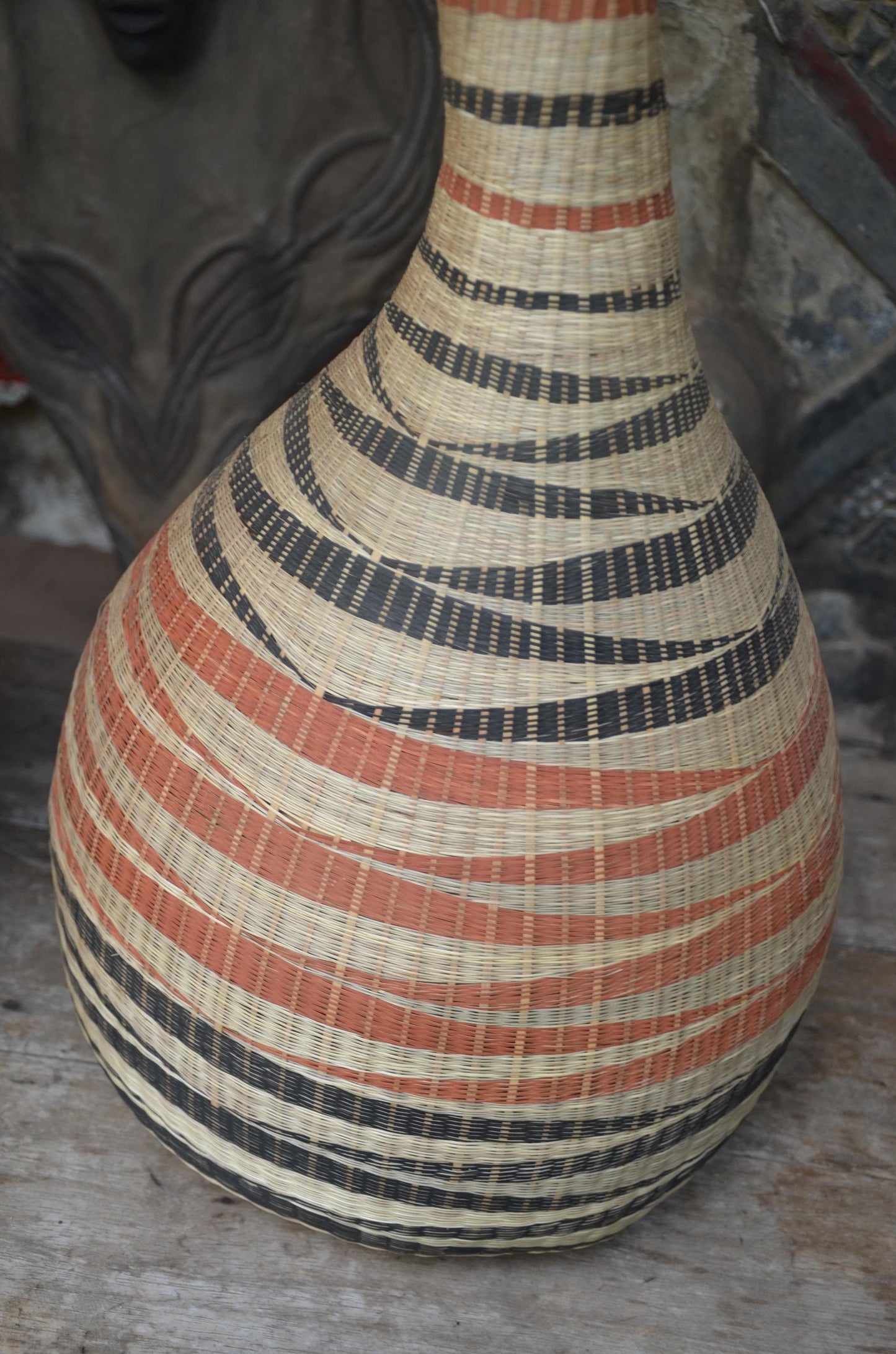 Rwandan Floor Vase | Large Woven Decorative Urn | Tall Artisan Woven Art