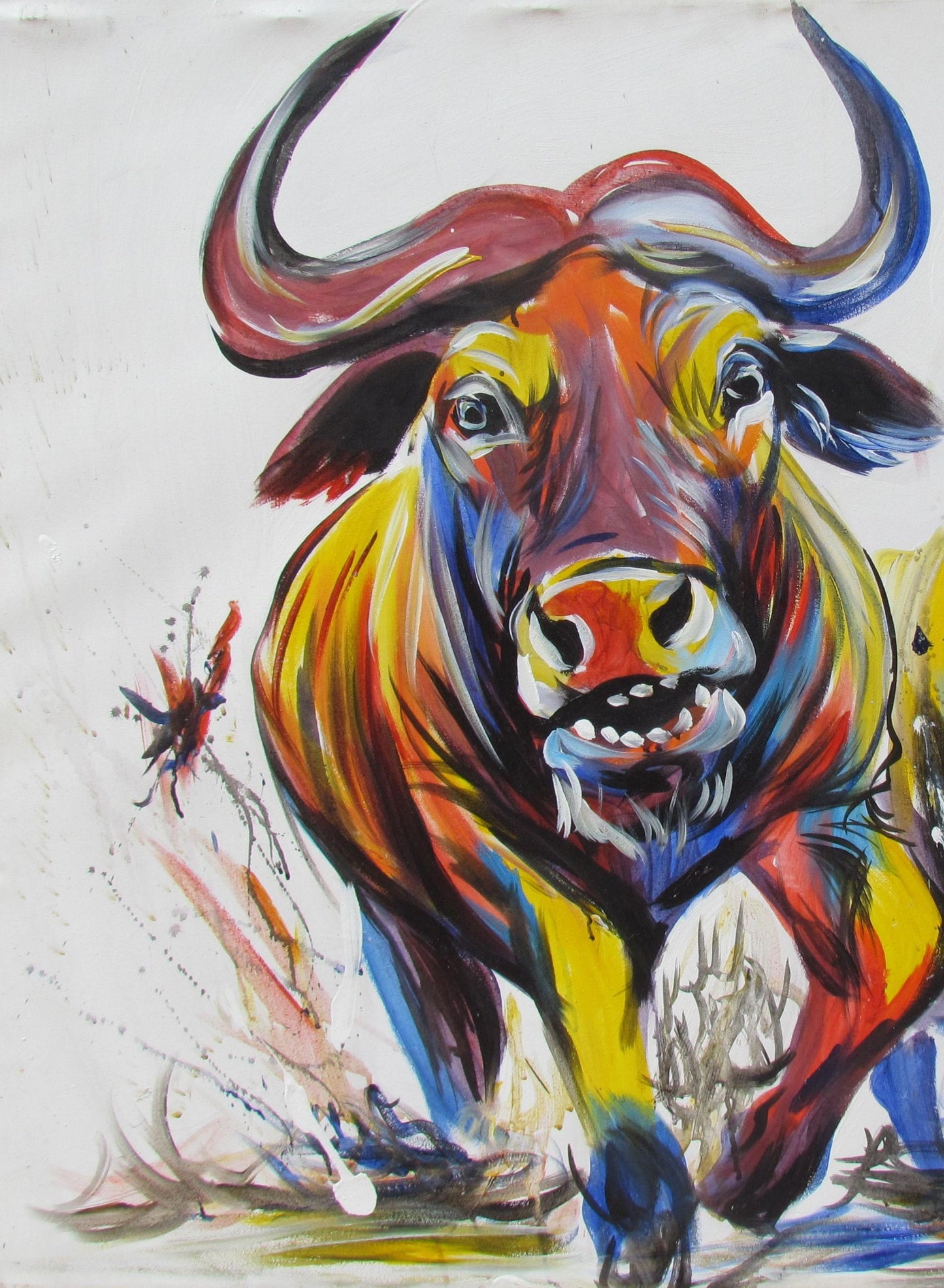 Peinture de buffle africain – Art mural original représentant la faune, décoration de salon, œuvre d'art africaine peinte à la main, style contemporain