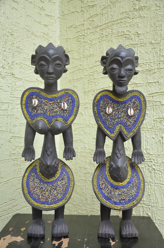 Namji Fertility Dolls – 21" Hand-Carved Wood Cameroon Beaded Couple – Art.