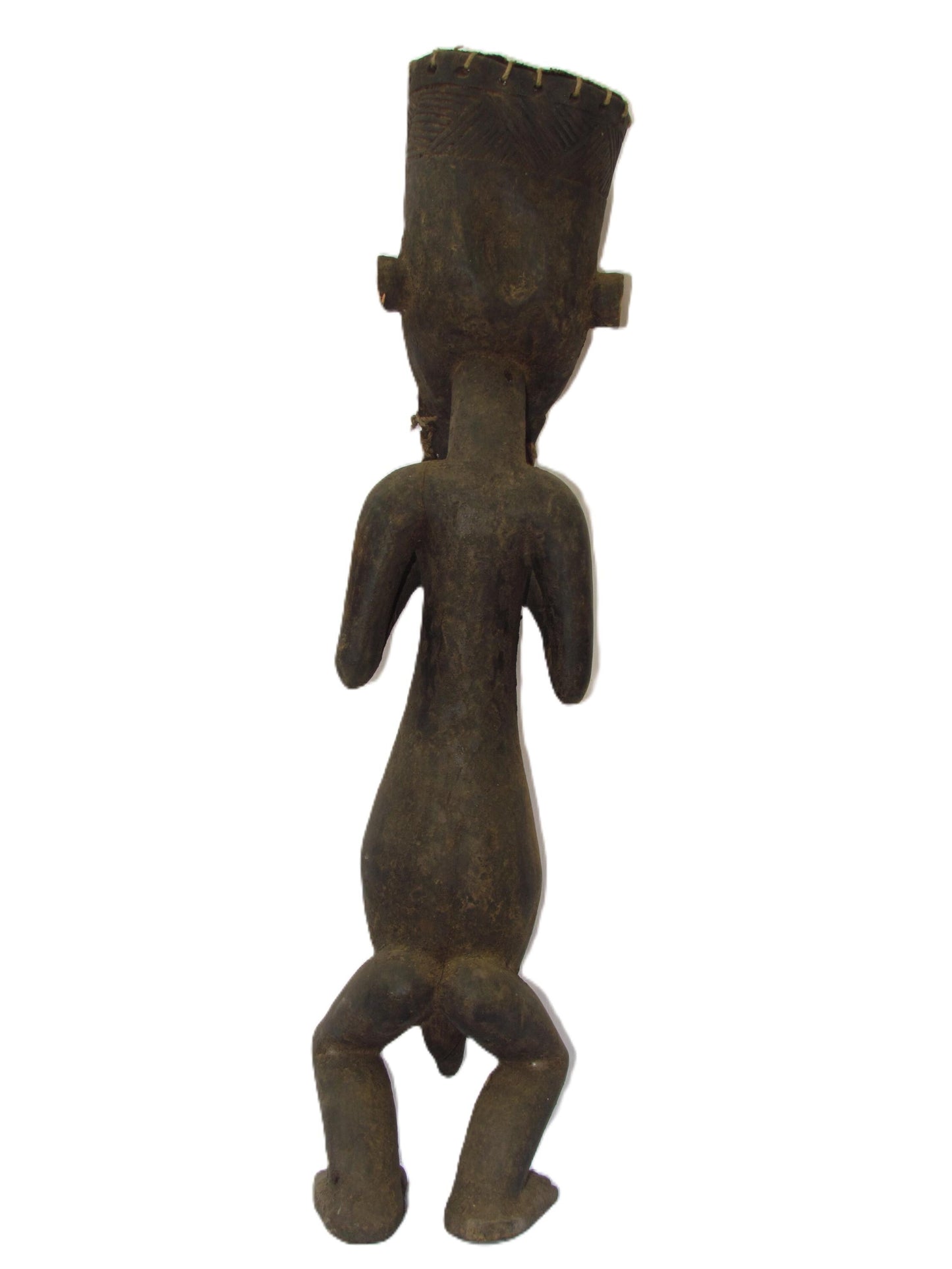 Statue originale primitive en bois sculpté à la main de la tribu Kusu « Homme sage » de la RDC.
