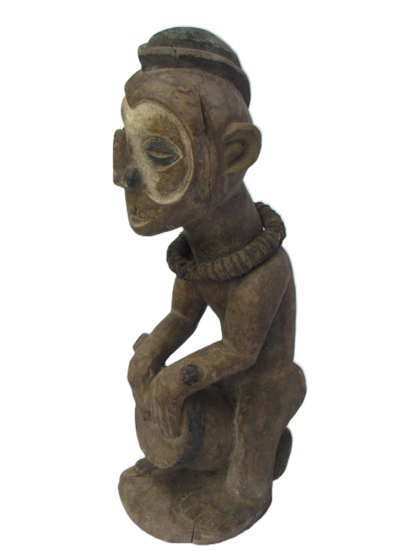 Statue masculine primitive en bois Ngwaka Sculpture antique vintage du Congo.