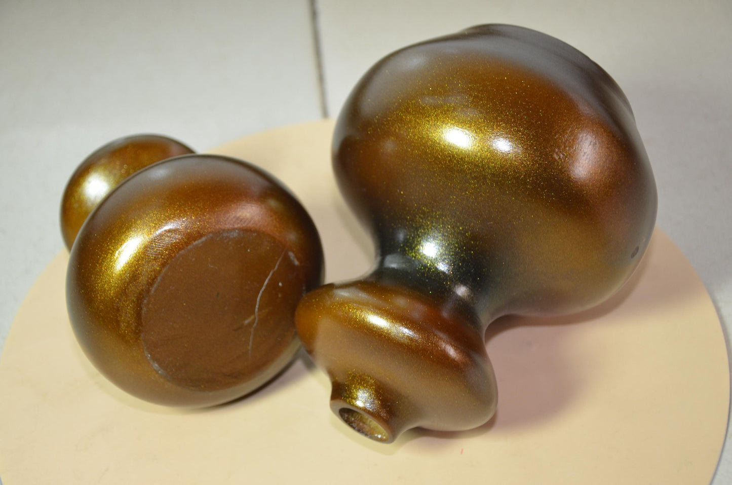 Set of 2 Bronze Wooden Gourd Vases | Metallic Gold Calabash Vessel Duo | Modern Nordic Home Decor Accent | Handcrafted Minimalist Wood Art