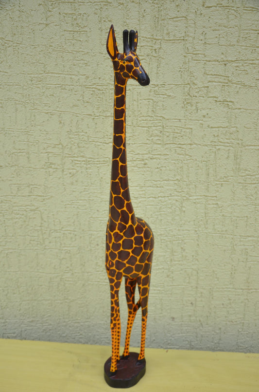 Hand-Painted African Wooden Giraffe Sculpture | Safari Art