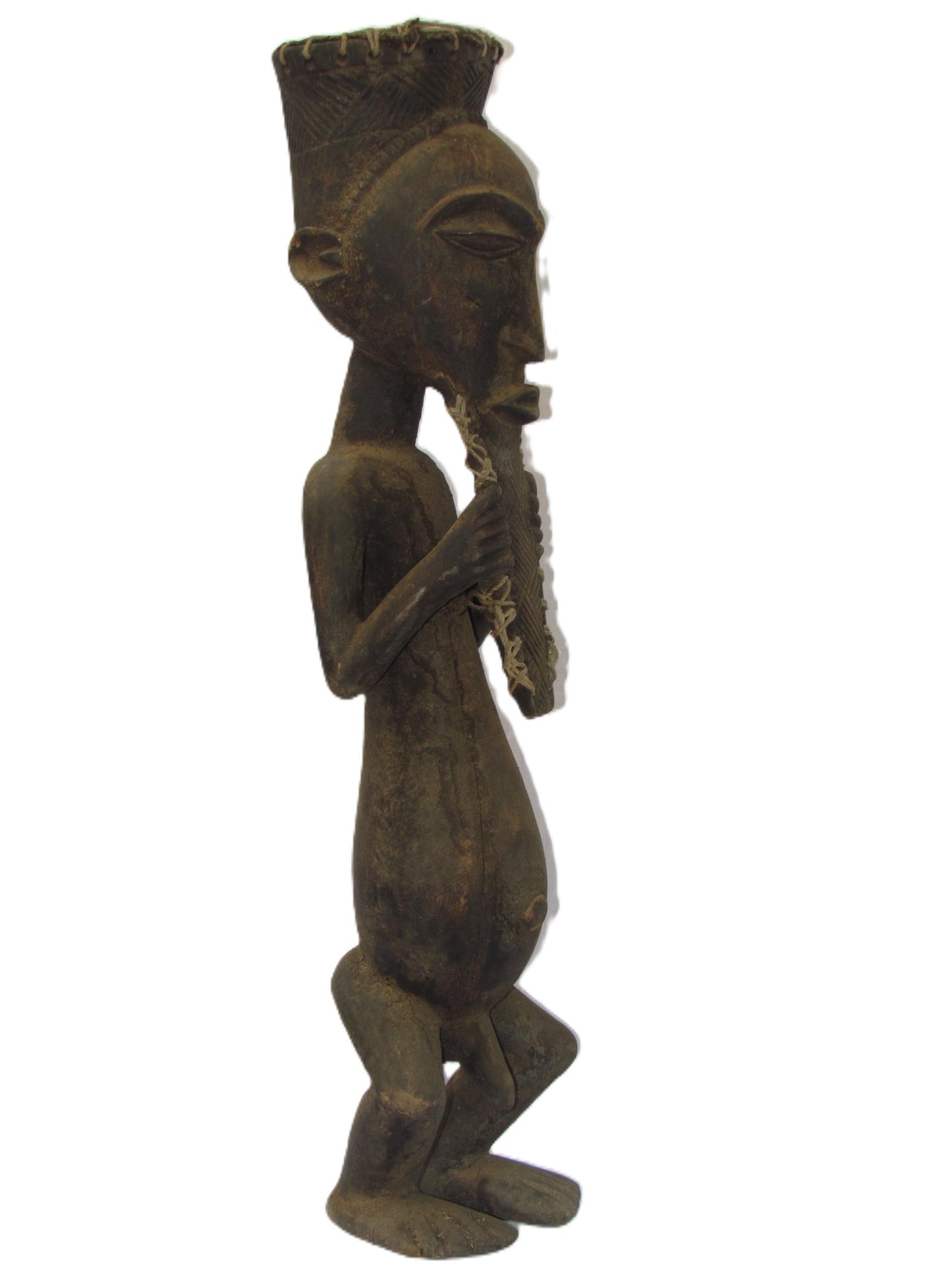 Statue originale primitive en bois sculpté à la main de la tribu Kusu « Homme sage » de la RDC.