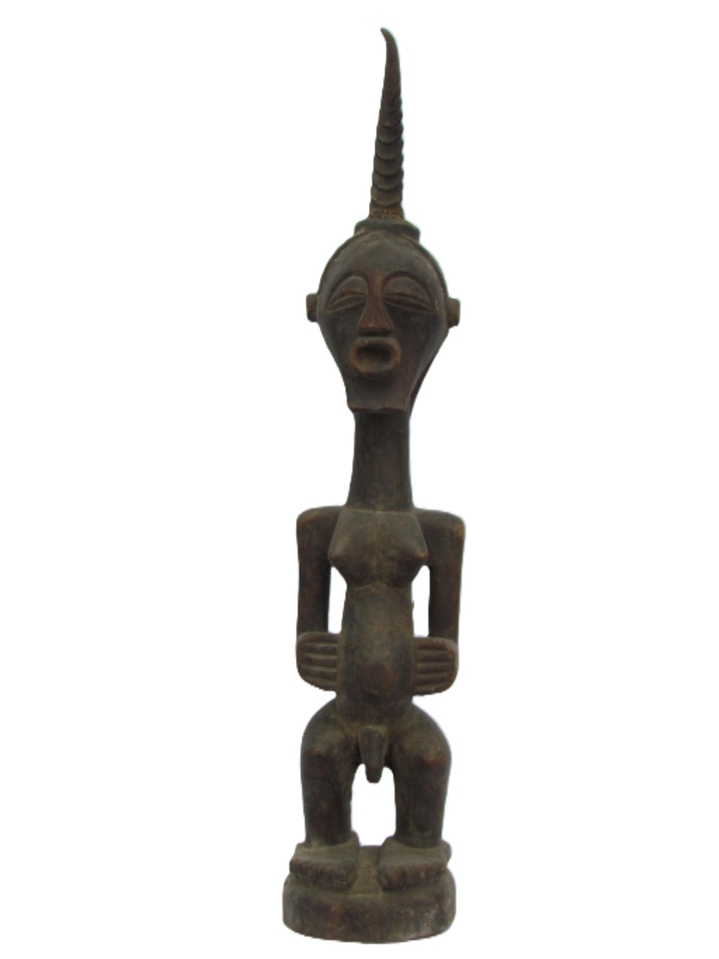 Brown Songye Male Figure with Four Faces, DRC - African Tribal Art.