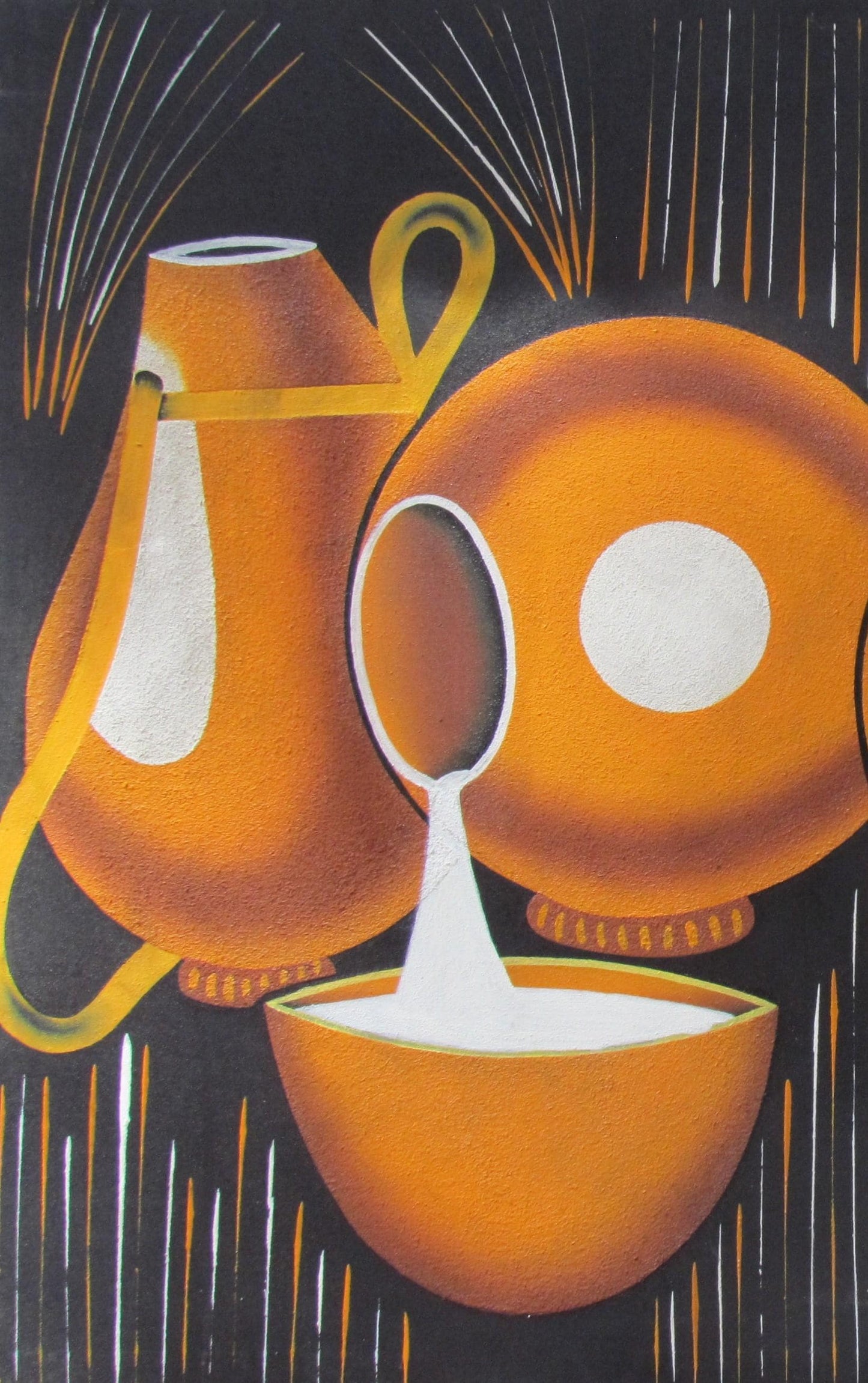 Arte ruandés con calabaza | Pintura sobre almacenamiento de leche | Decoración de pared africana | Lienzo de cocina Ikivuguto | Regalo de cultura tribal