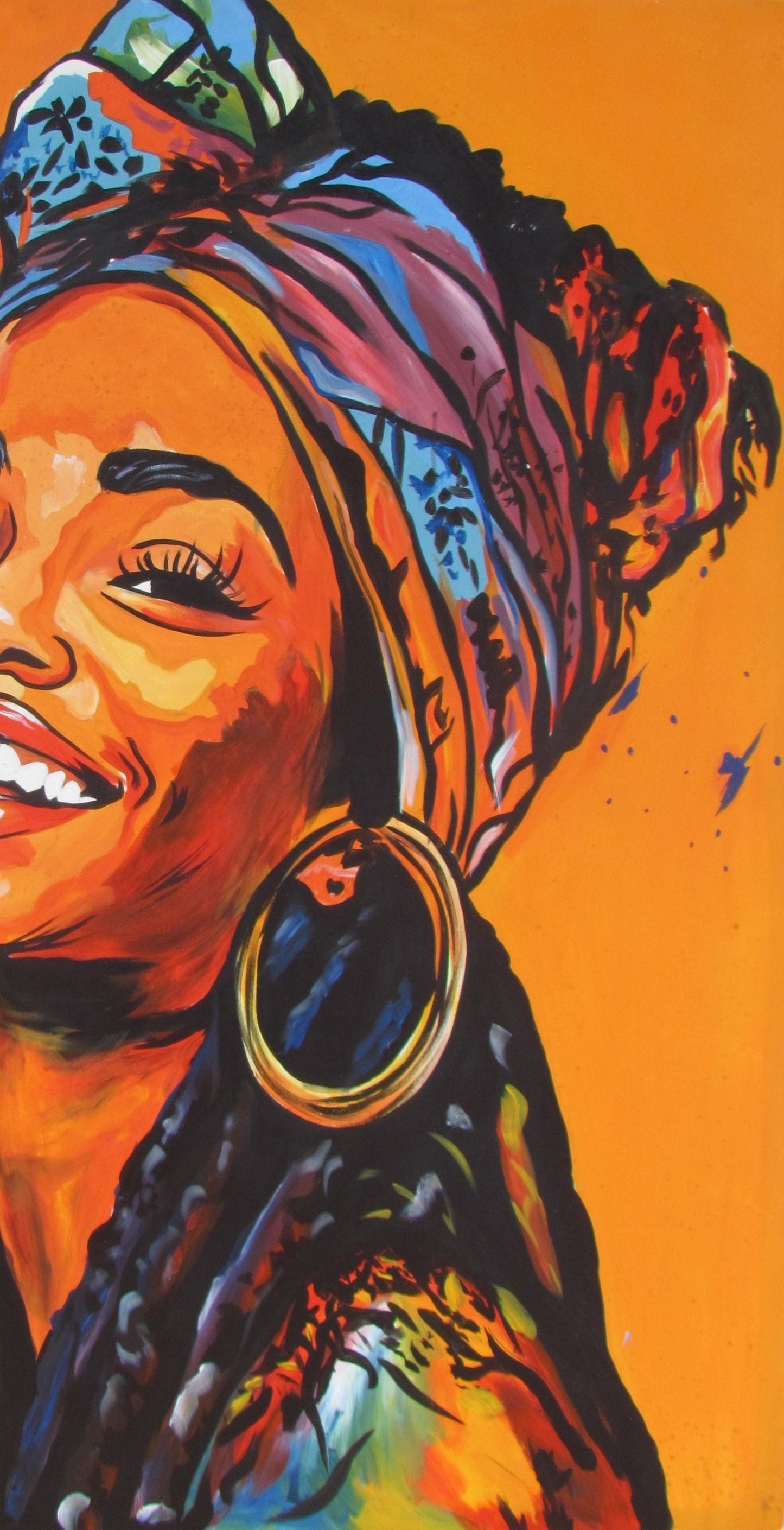 Peinture à l'huile représentant une femme africaine, art mural afro moderne, toile féminine noire audacieuse, art ethnique pour salon ou décoration intérieure