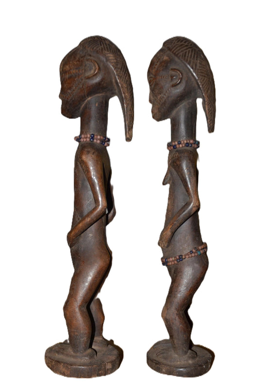 Tabwa Couple Statue | Authentic African Ancestral Art | Tribal Wood Carving