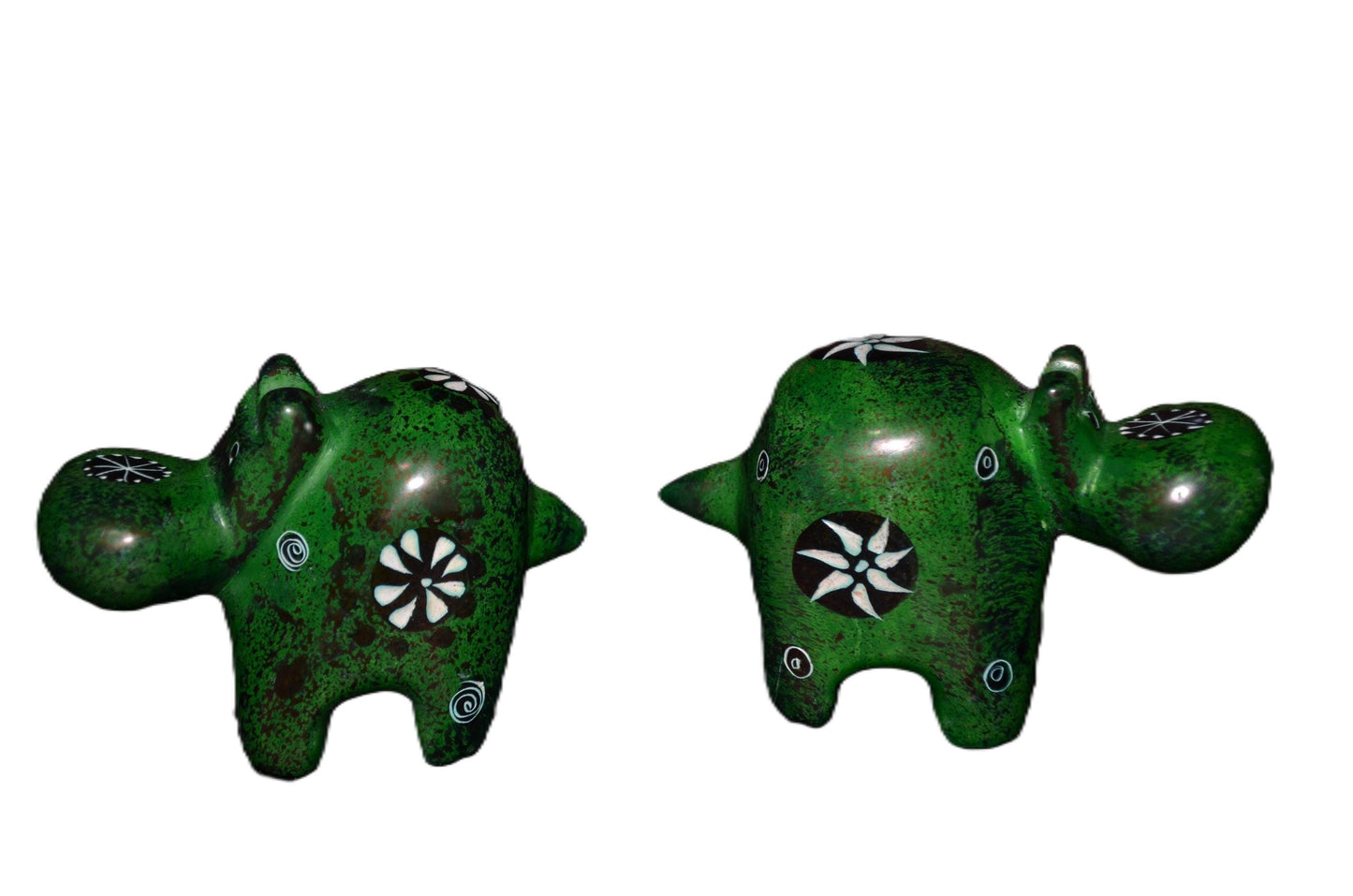 Set of 2 Soapstone Hippo Figurines Hand Carved Kenyan Animal Statue Green Eclectic Shelf Decor Cute Hippopotamus Gift African Art Set